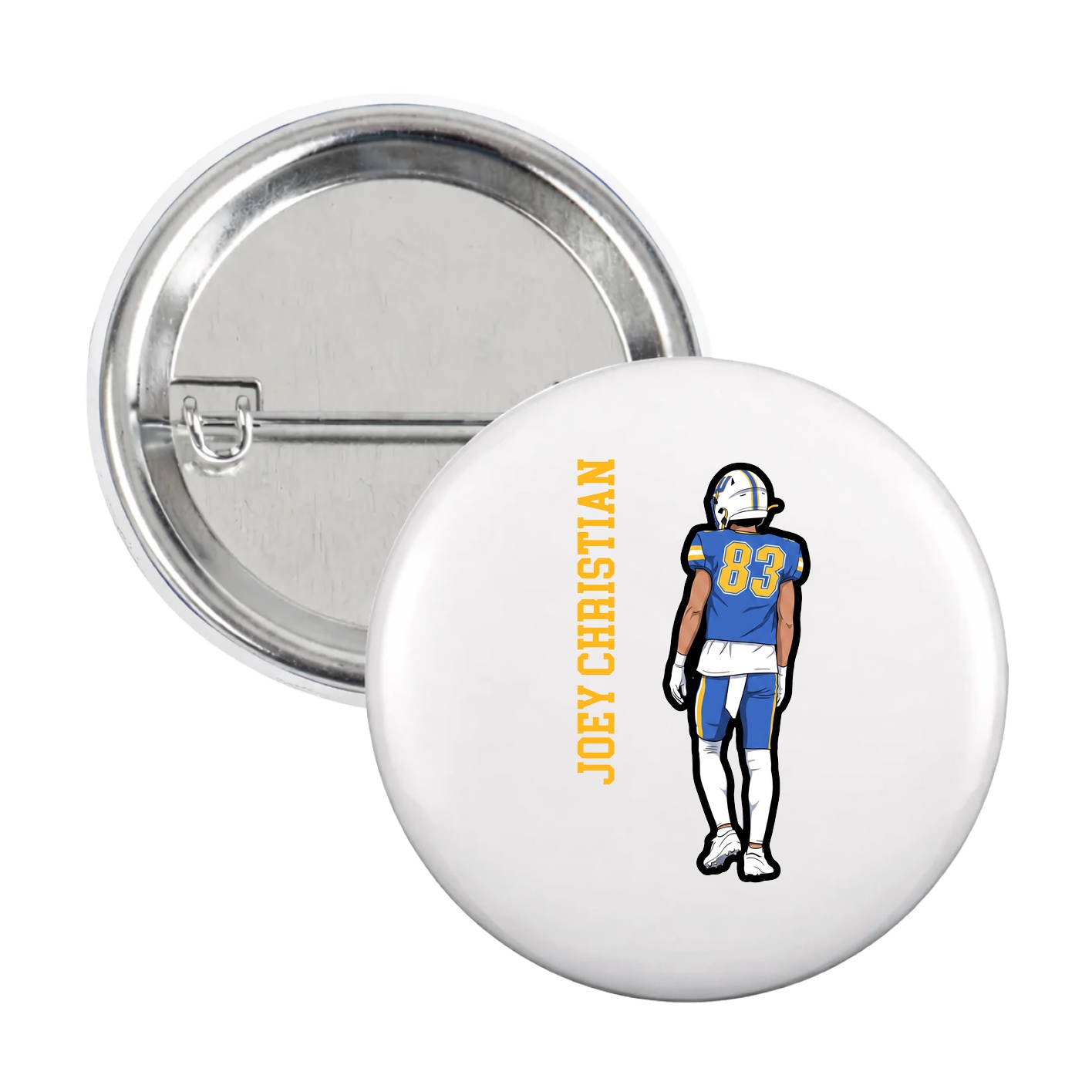 Game Day Button — Name Vertical in White
