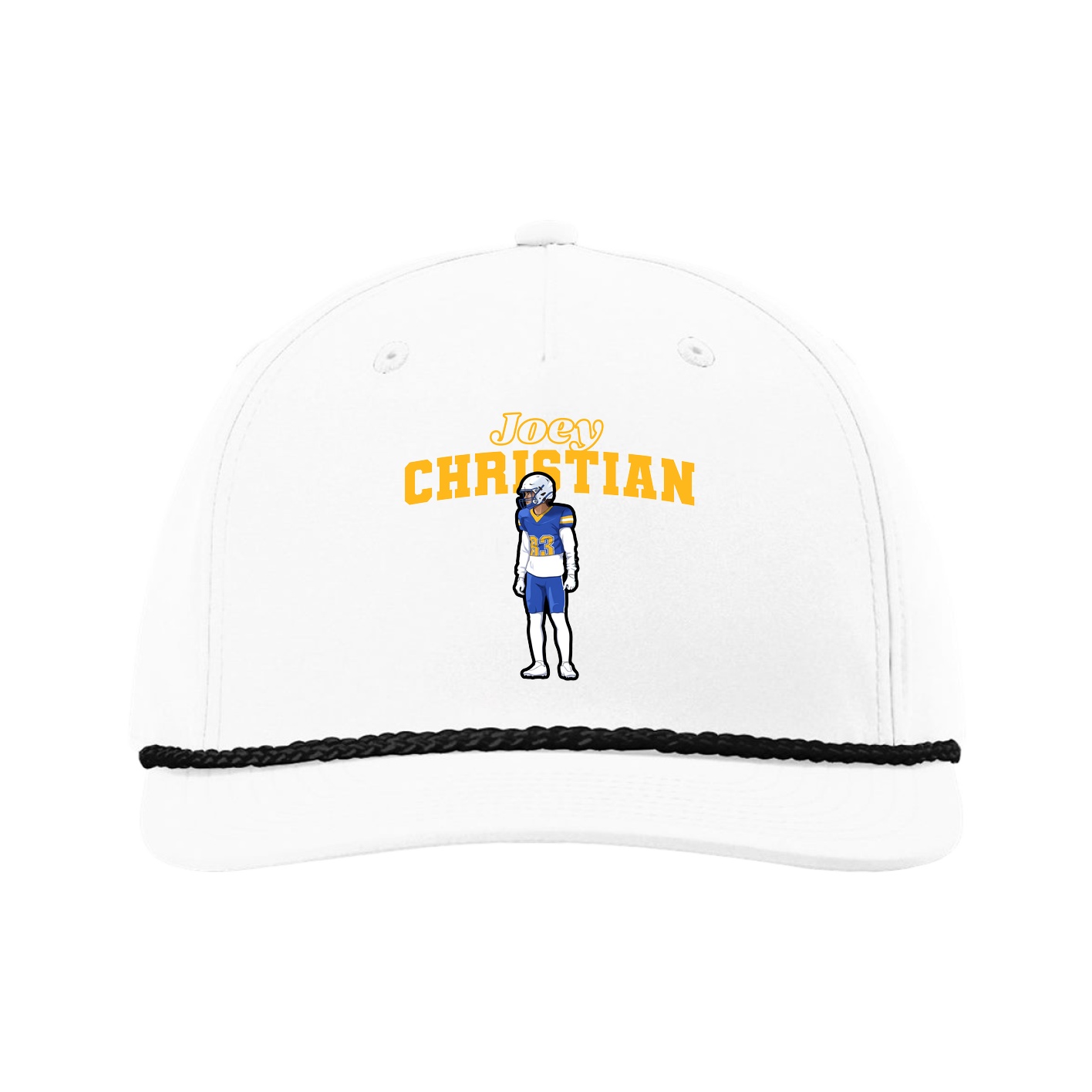 Five-Panel Classic Rope Cap — Name Arch in White