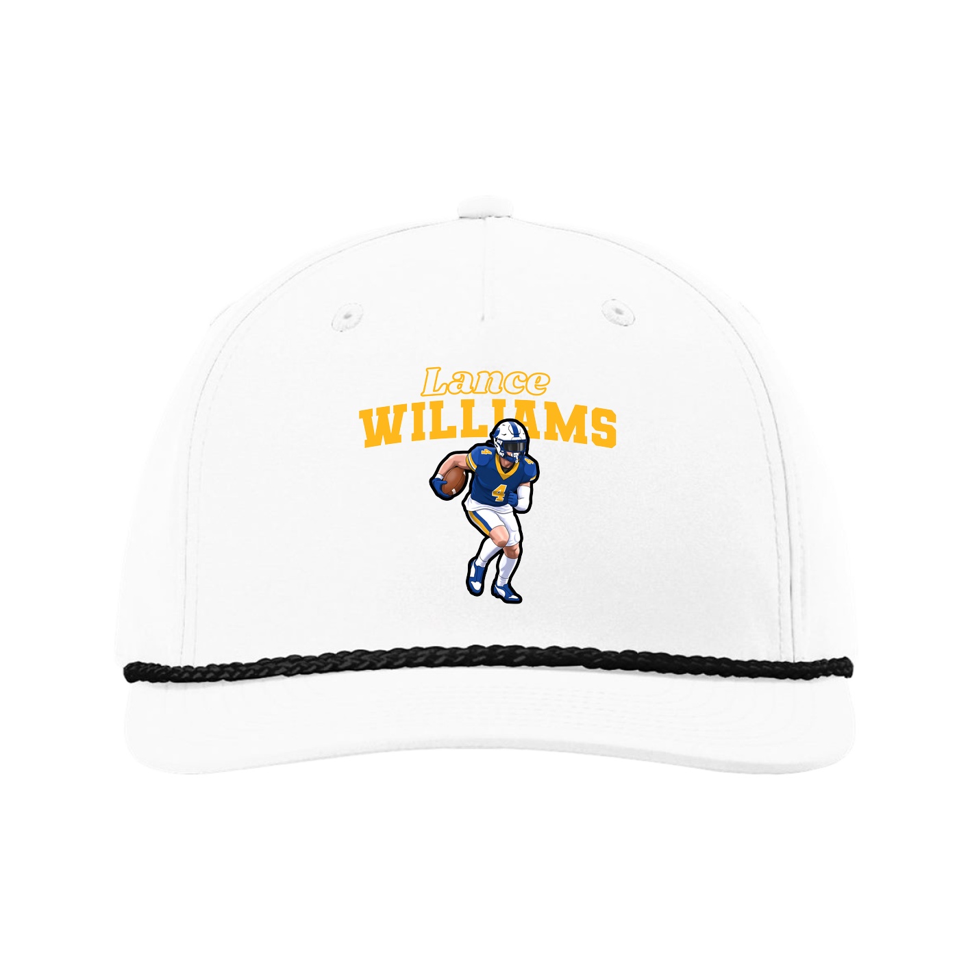 Five-Panel Classic Rope Cap — Name Arch in White