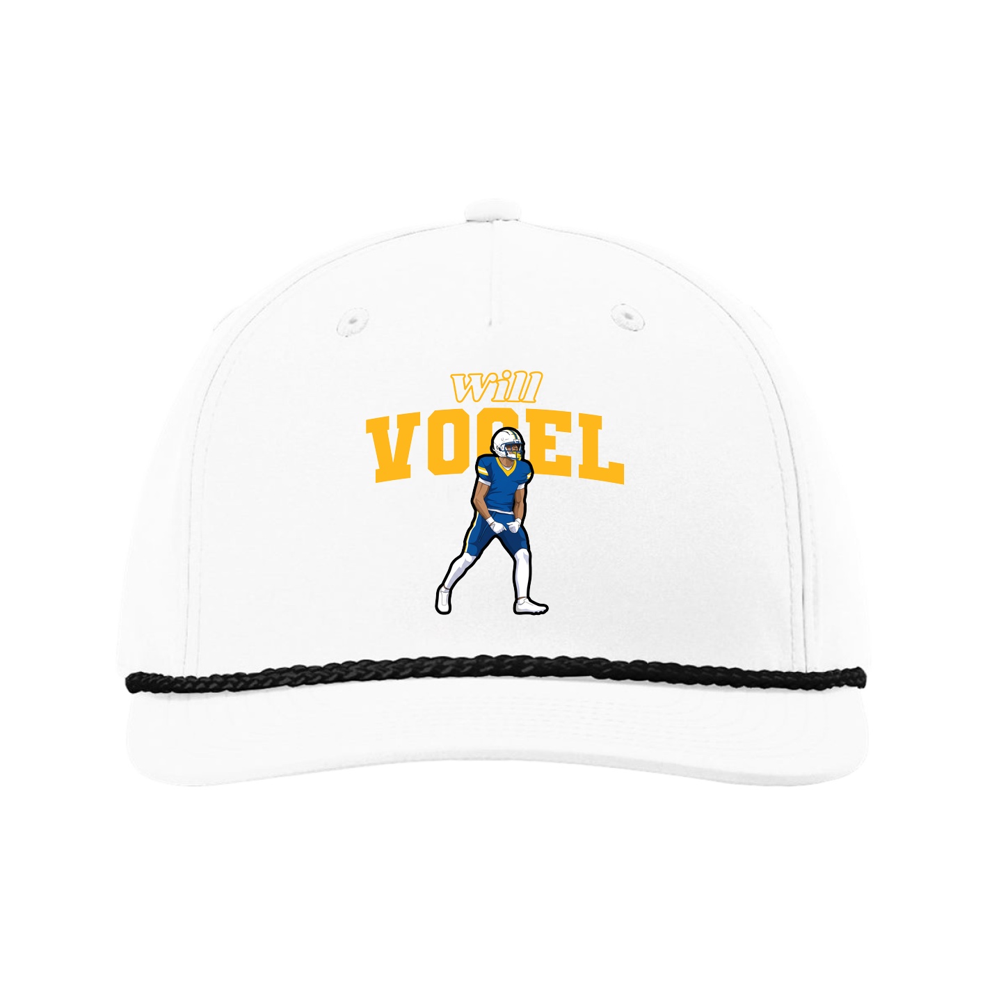 Five-Panel Classic Rope Cap — Name Arch in White