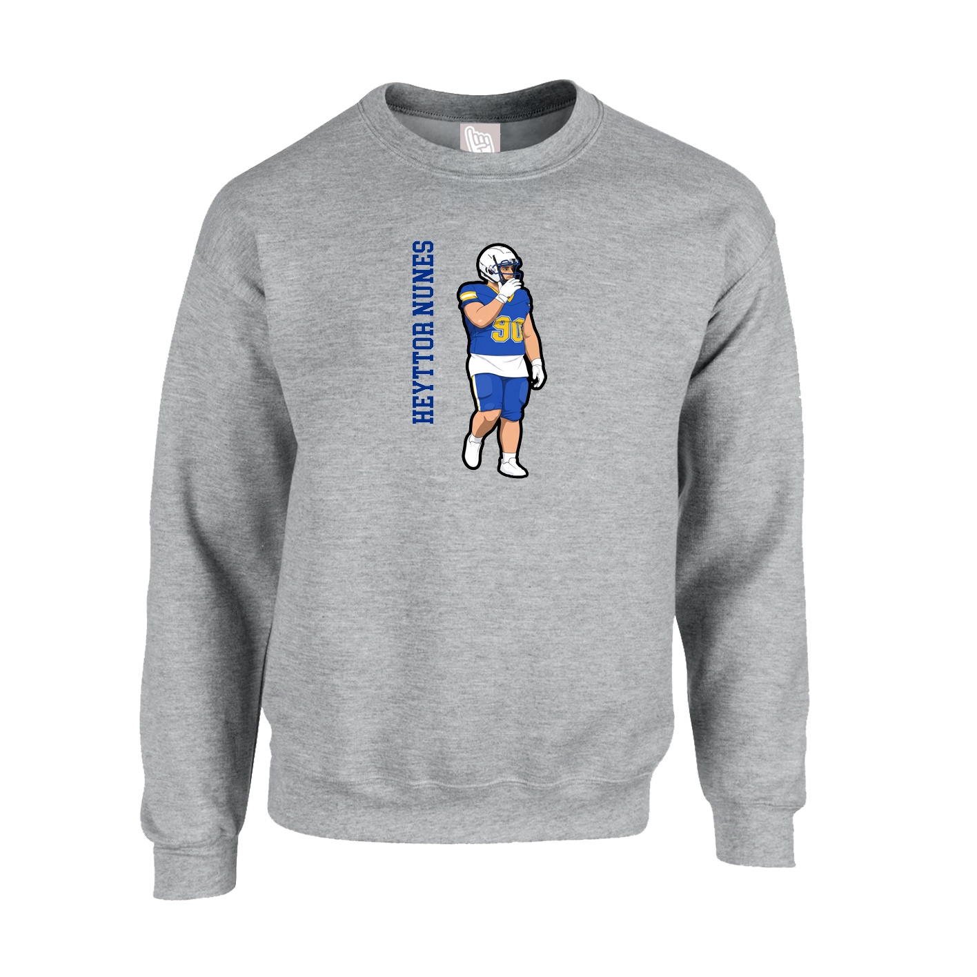 Fleece Crew — Name Vertical in Grey