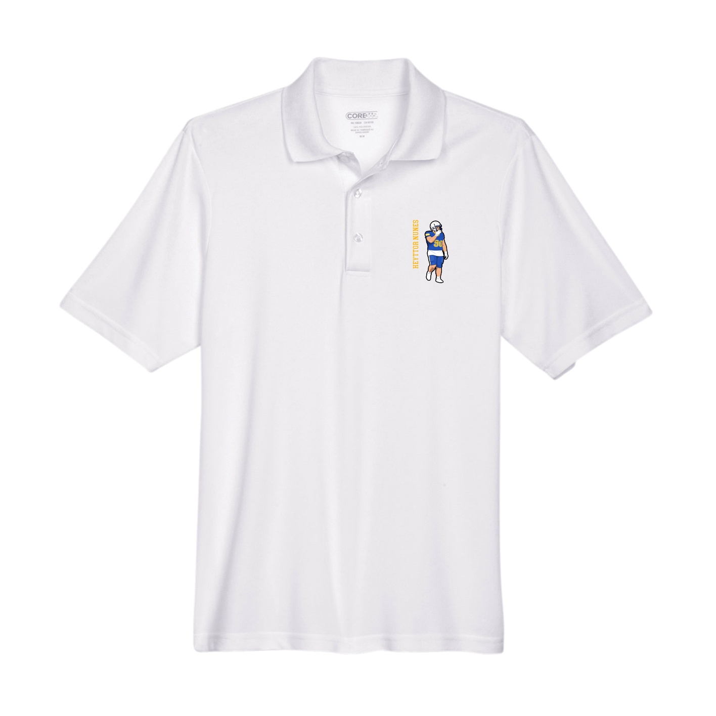 Performance Polo — Name Vertical in White