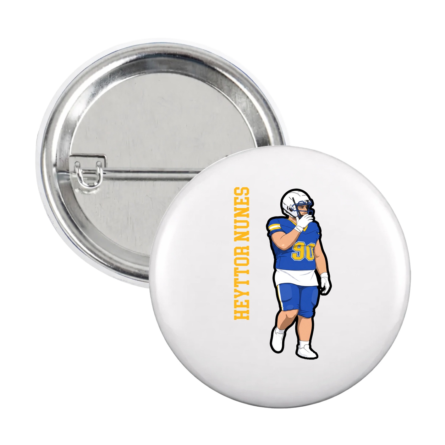 Game Day Button — Name Vertical in White