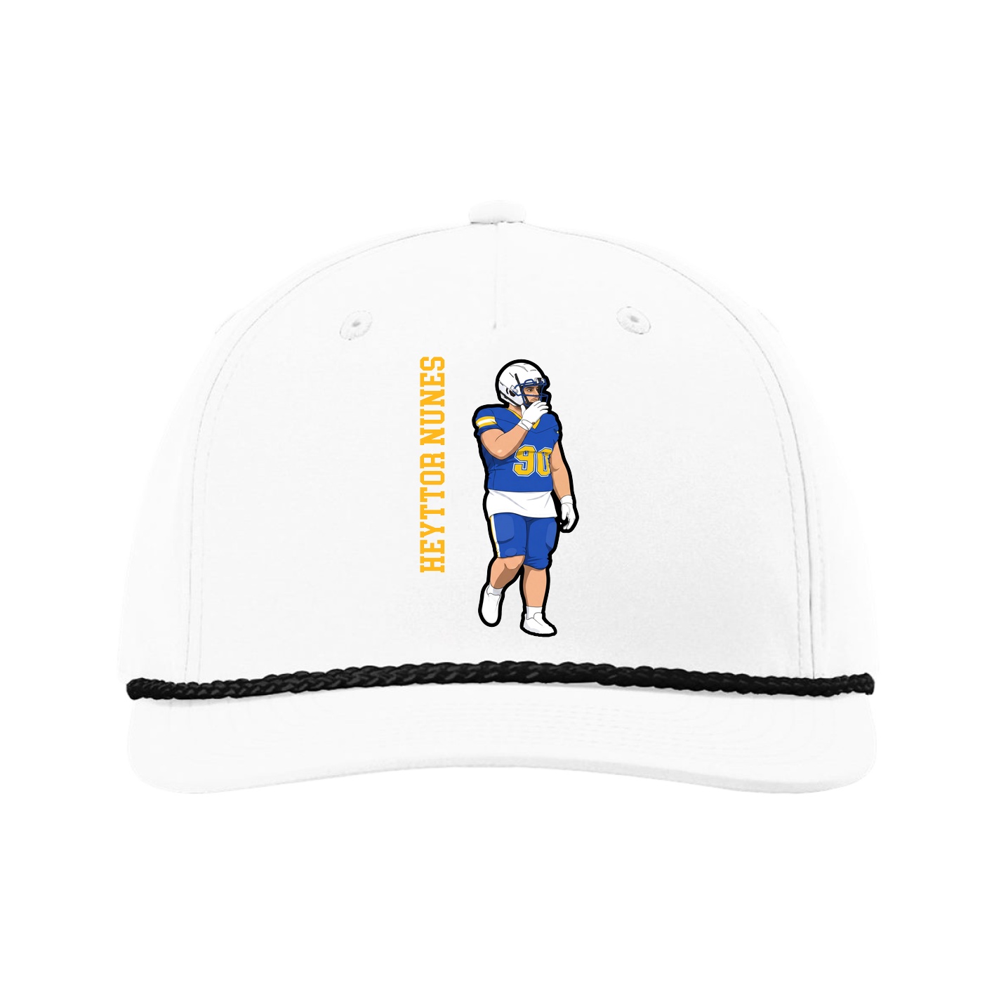 Five-Panel Classic Rope Cap — Name Vertical in White