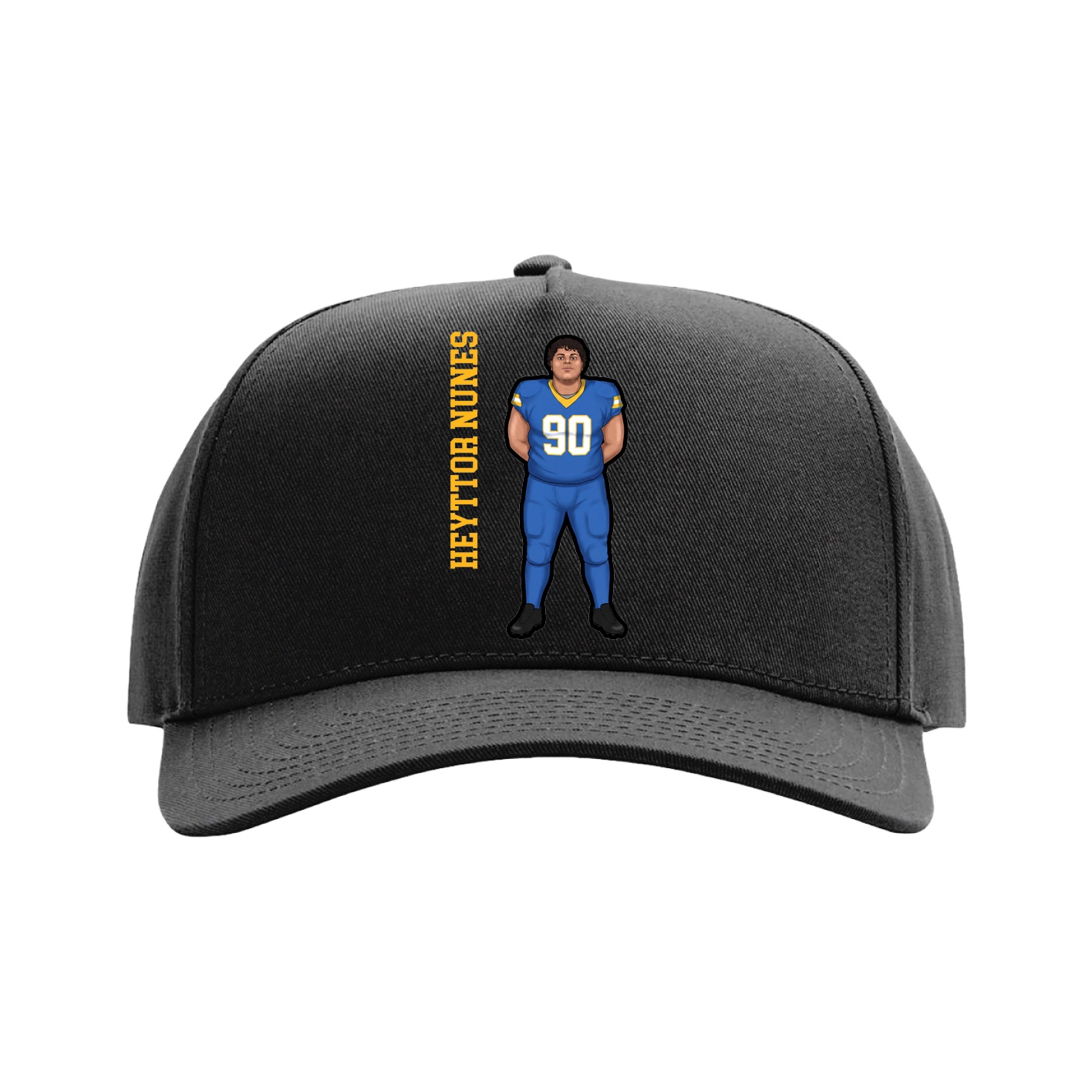 Full Fabric Five-Panel Champ Cap — Name Vertical in Black