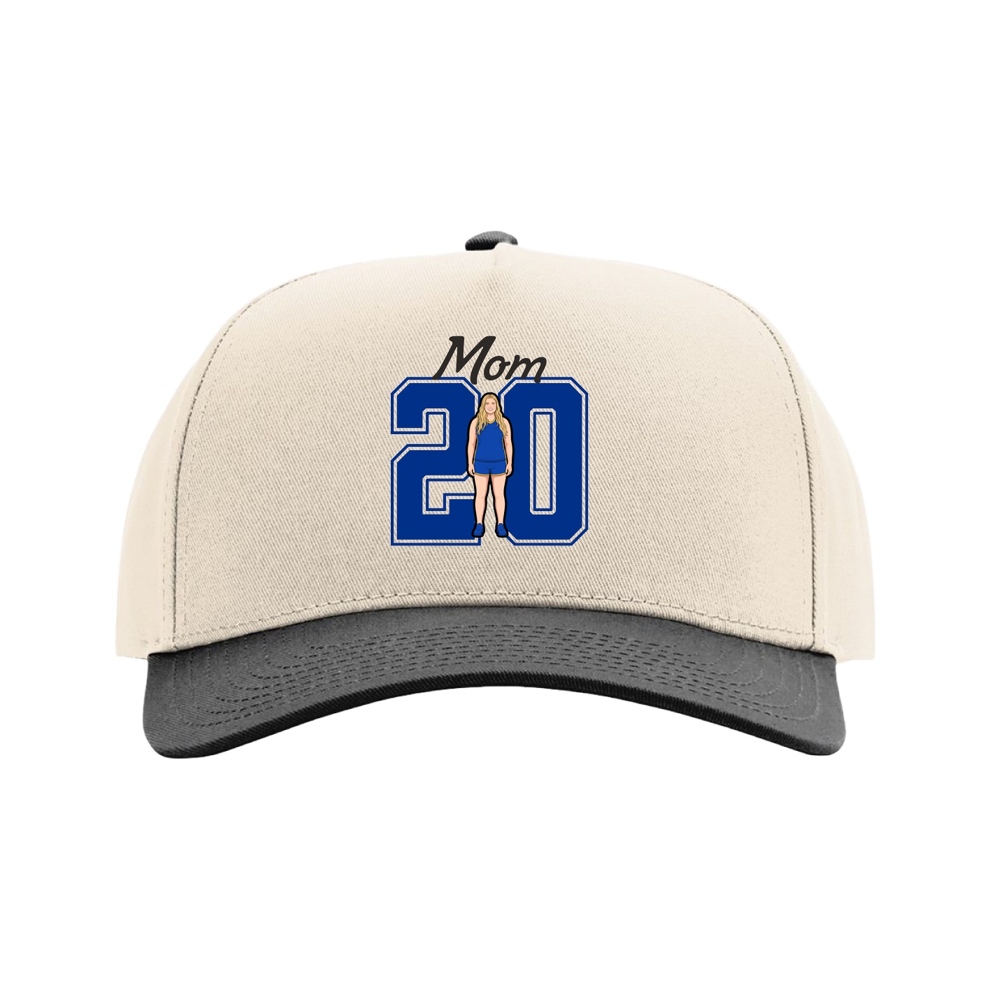 Full Fabric Five-Panel Champ Cap — Mothers Day Shirsey in Cream/Black