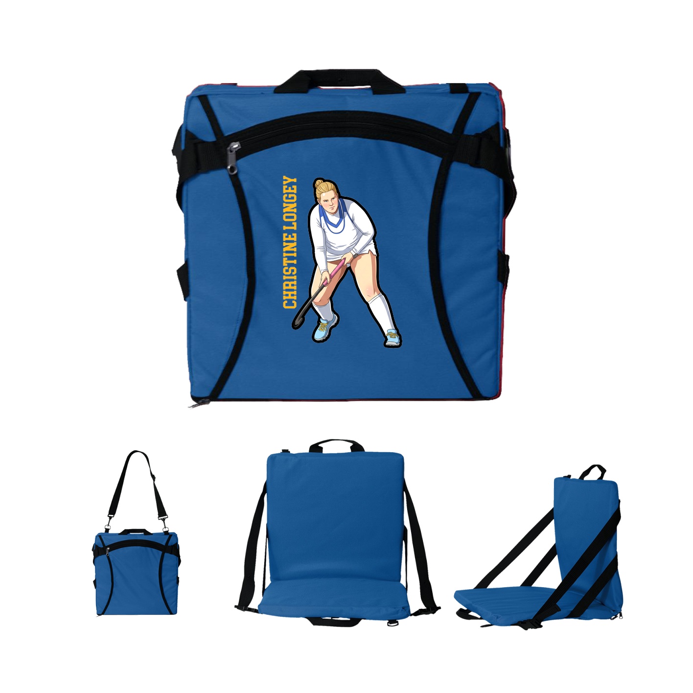 Folding Stadium Seat — Name Vertical in Royal