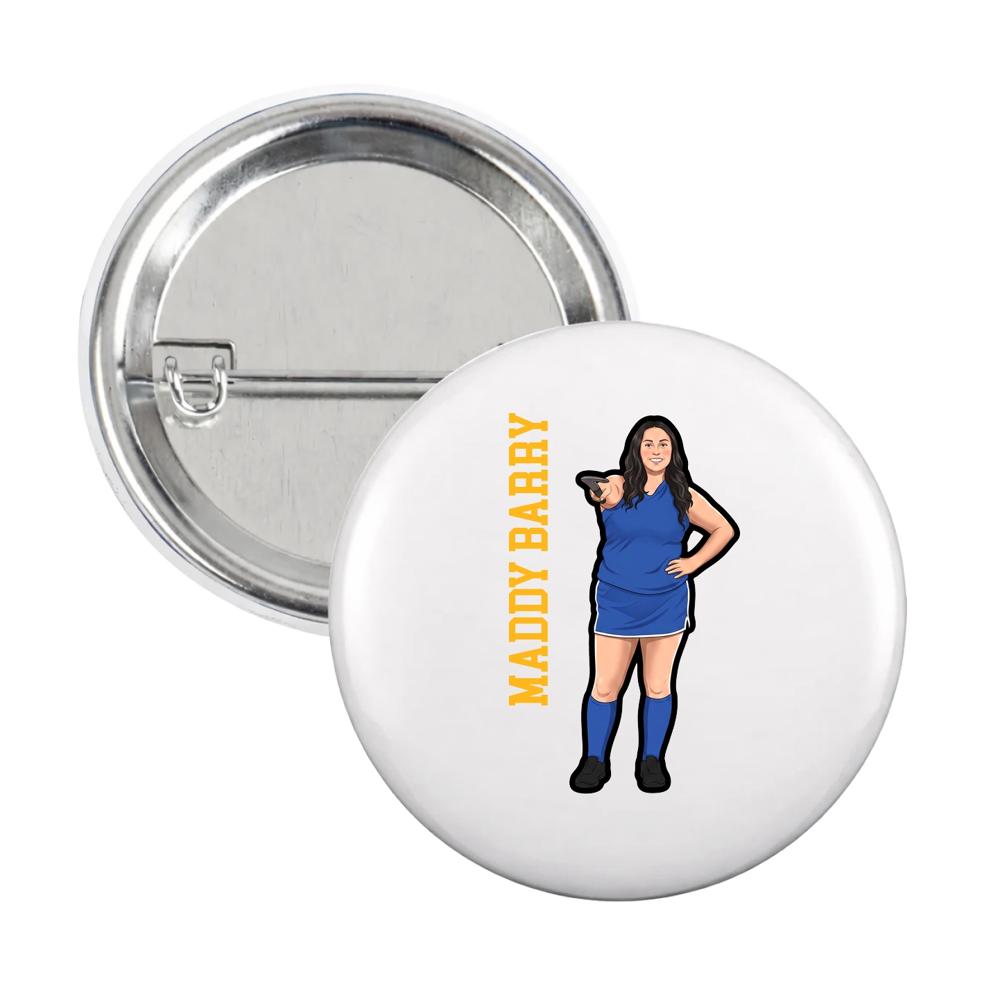 Game Day Button — Name Vertical in White