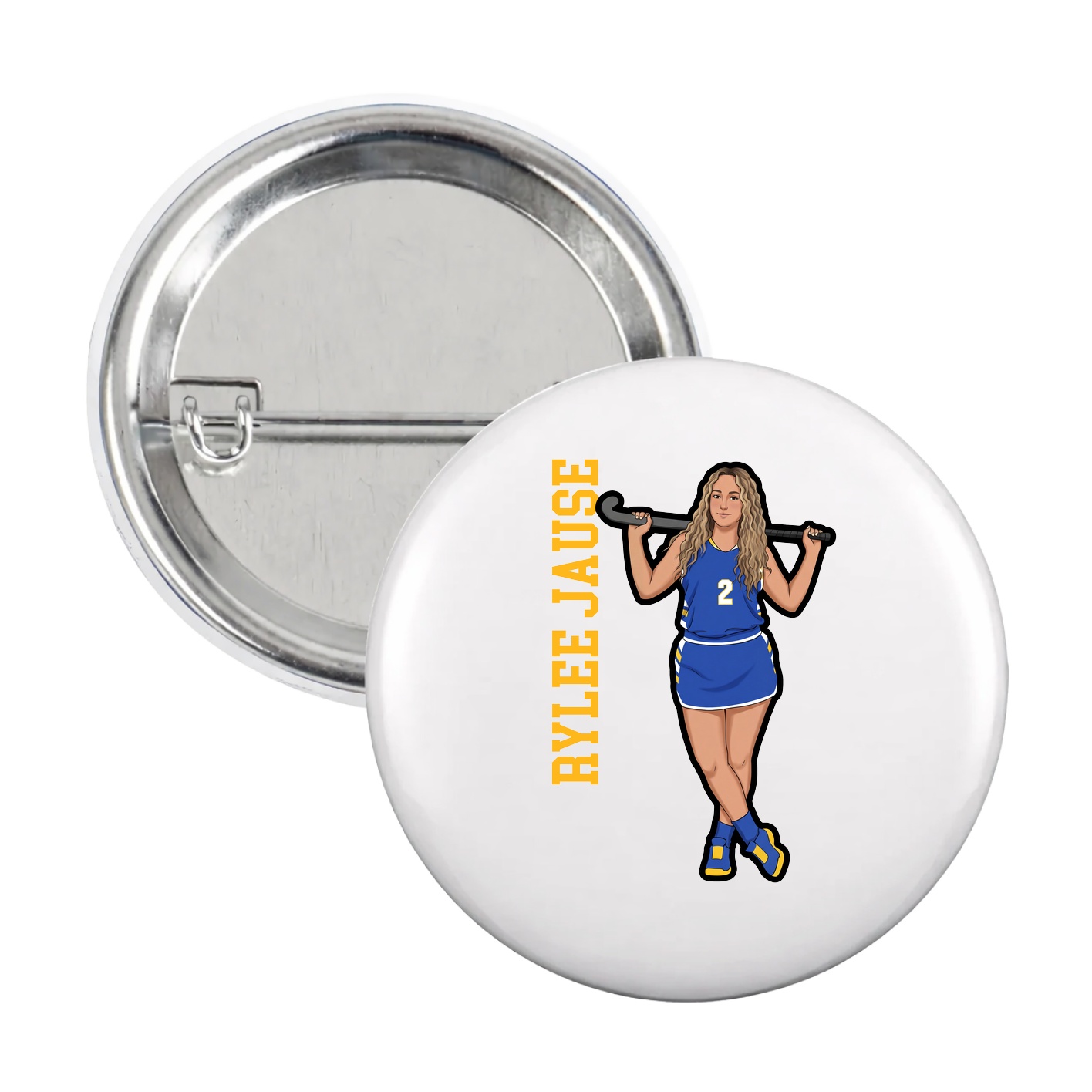 Game Day Button — Name Vertical in White