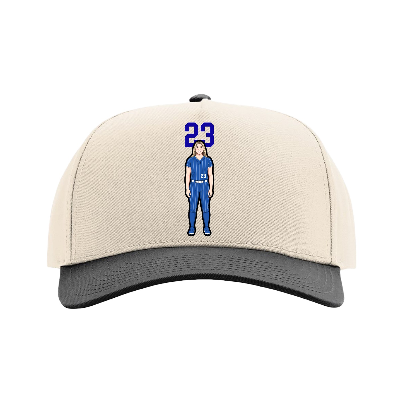 Full Fabric Five-Panel Champ Cap — Number Top in Cream/Black