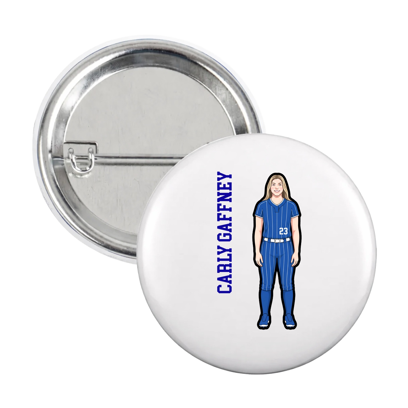 Game Day Button — Name Vertical in White