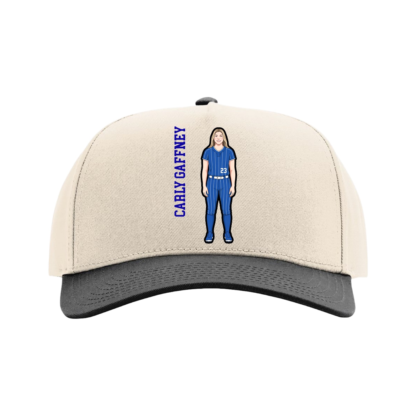 Full Fabric Five-Panel Champ Cap — Name Vertical in Cream/Black