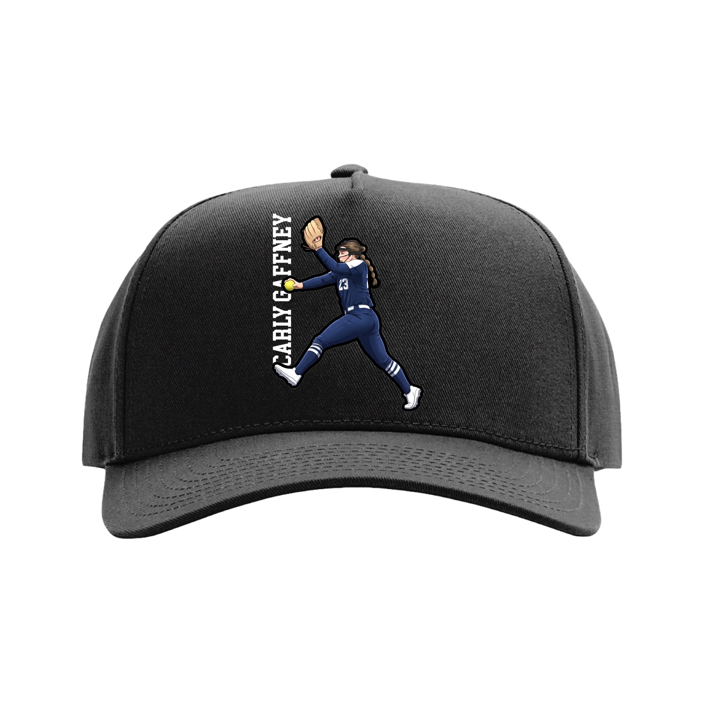 Full Fabric Five-Panel Champ Cap — Name Vertical in Black
