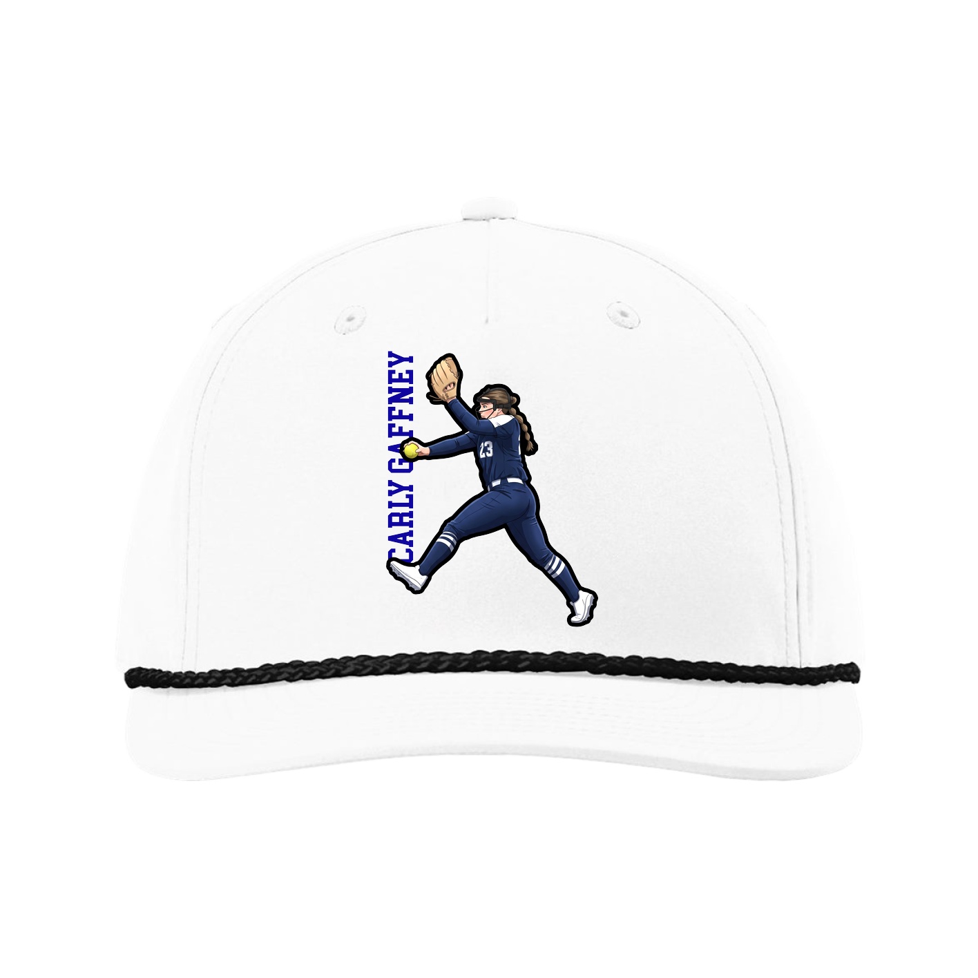 Five-Panel Classic Rope Cap — Name Vertical in White