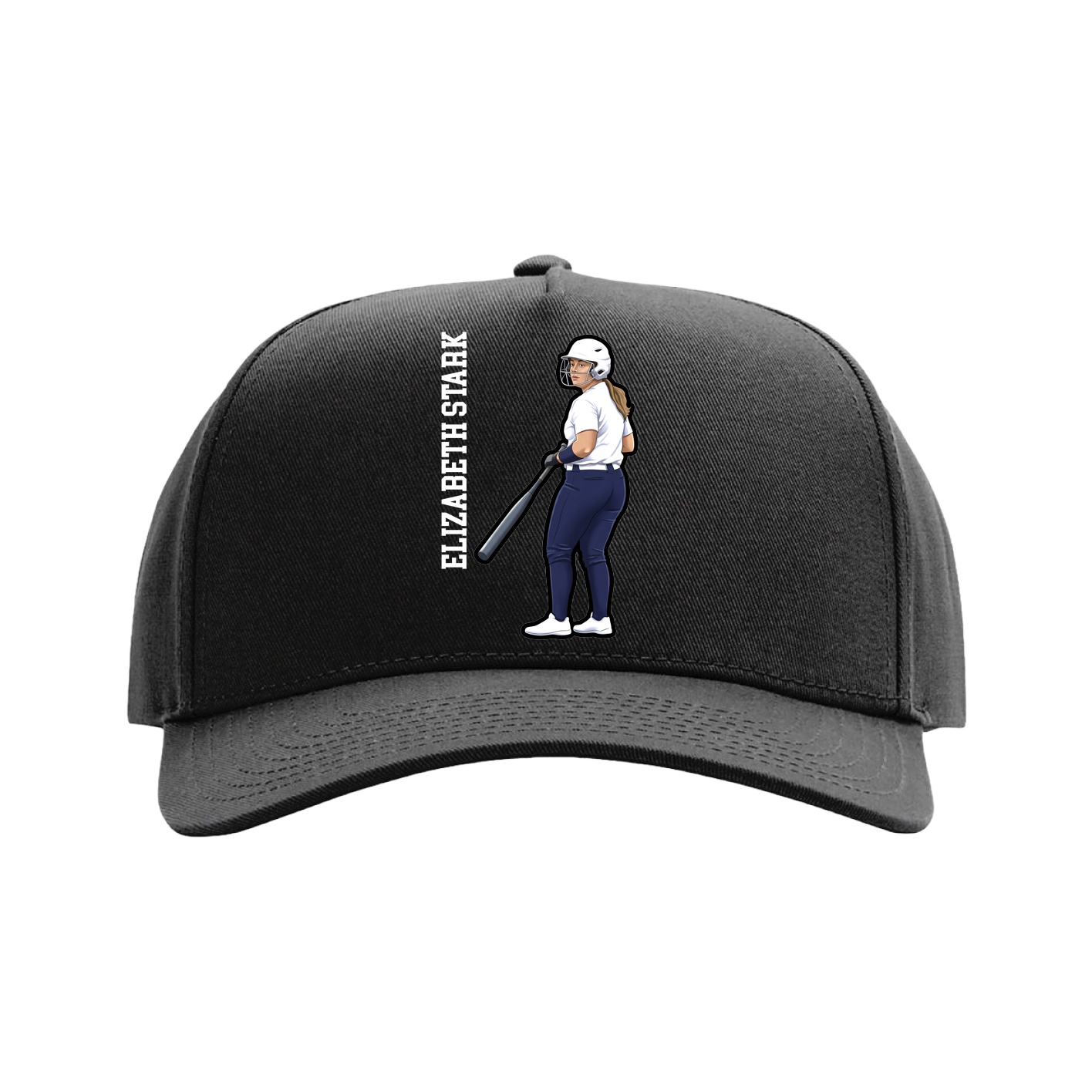Full Fabric Five-Panel Champ Cap — Name Vertical in Black