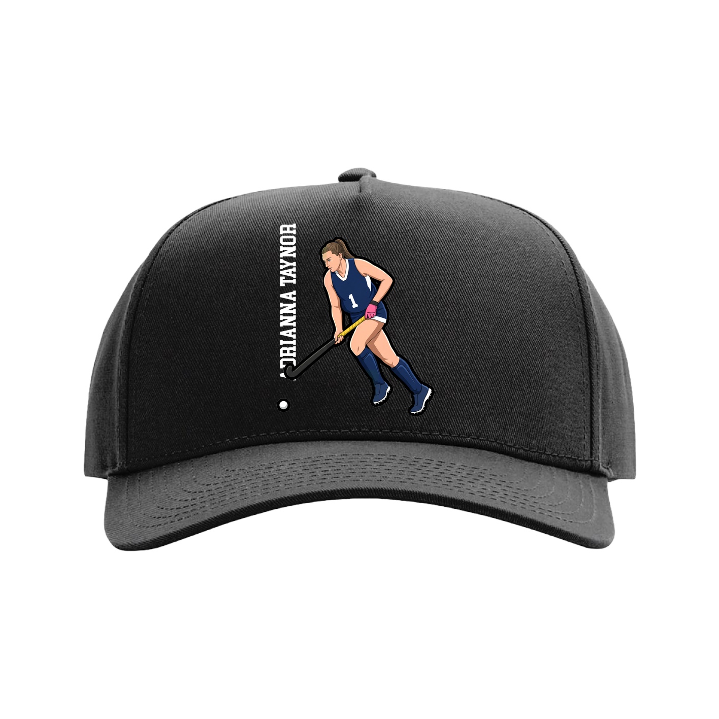 Full Fabric Five-Panel Champ Cap — Name Vertical in Black