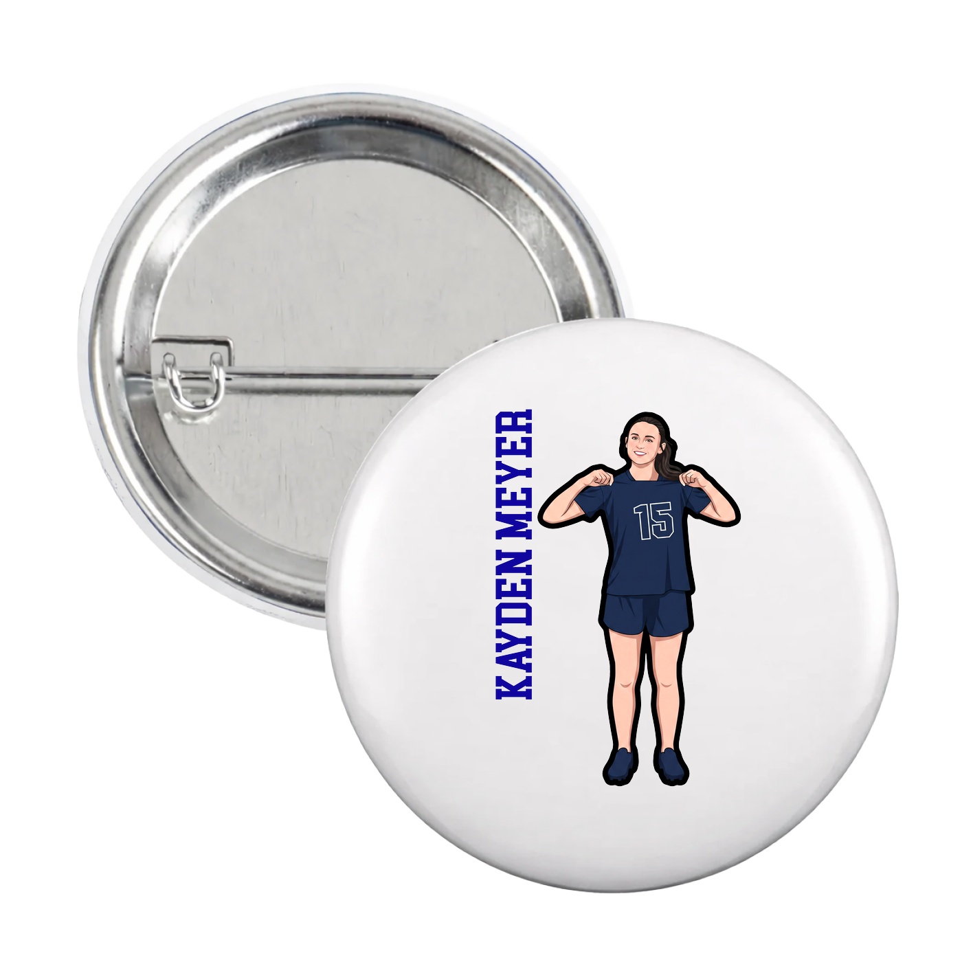 Game Day Button — Name Vertical in White