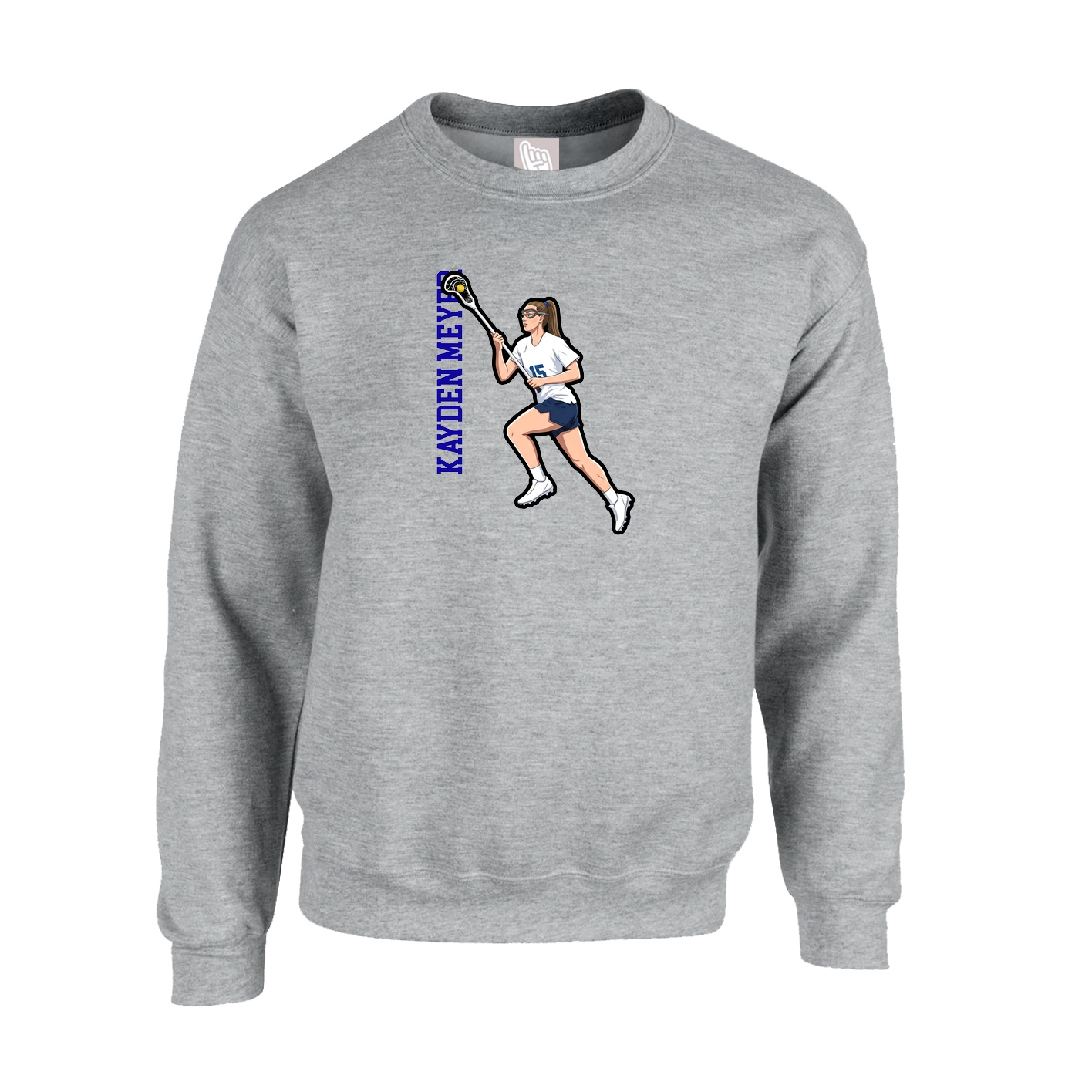 Fleece Crew — Name Vertical in Grey