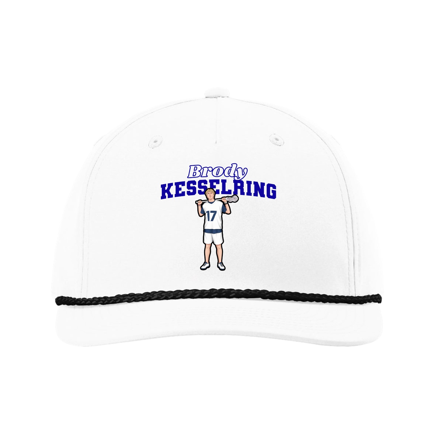Five-Panel Classic Rope Cap — Name Arch in White