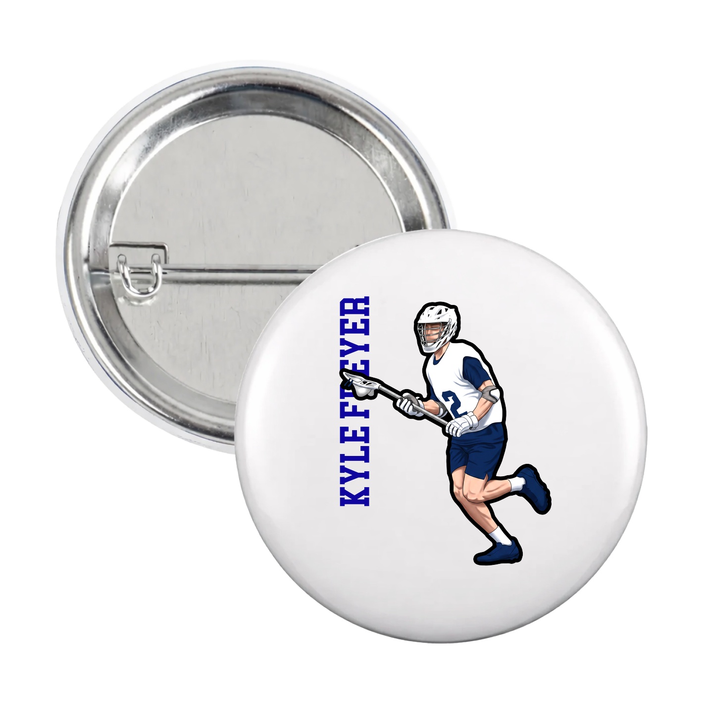 Game Day Button — Name Vertical in White