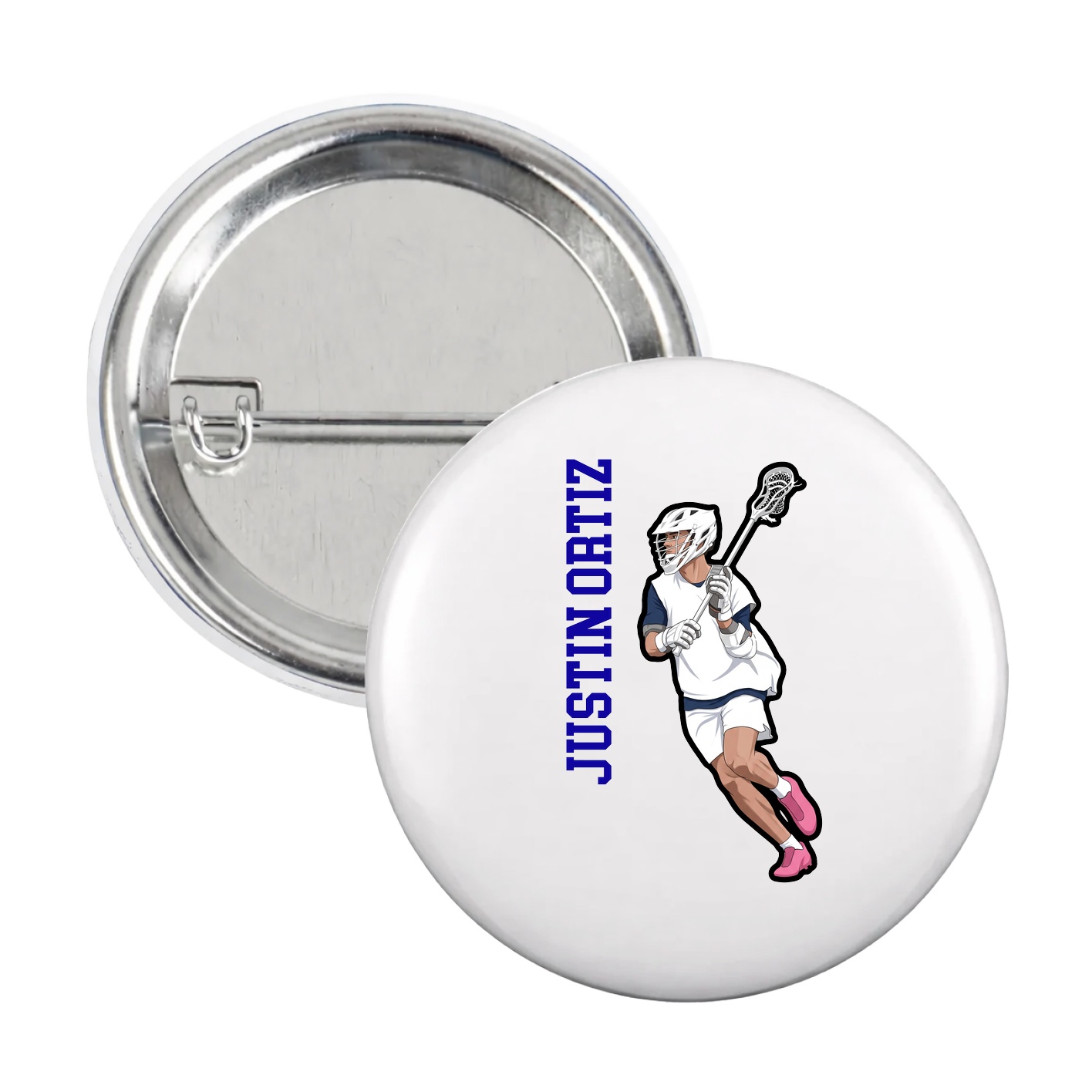 Game Day Button — Name Vertical in White