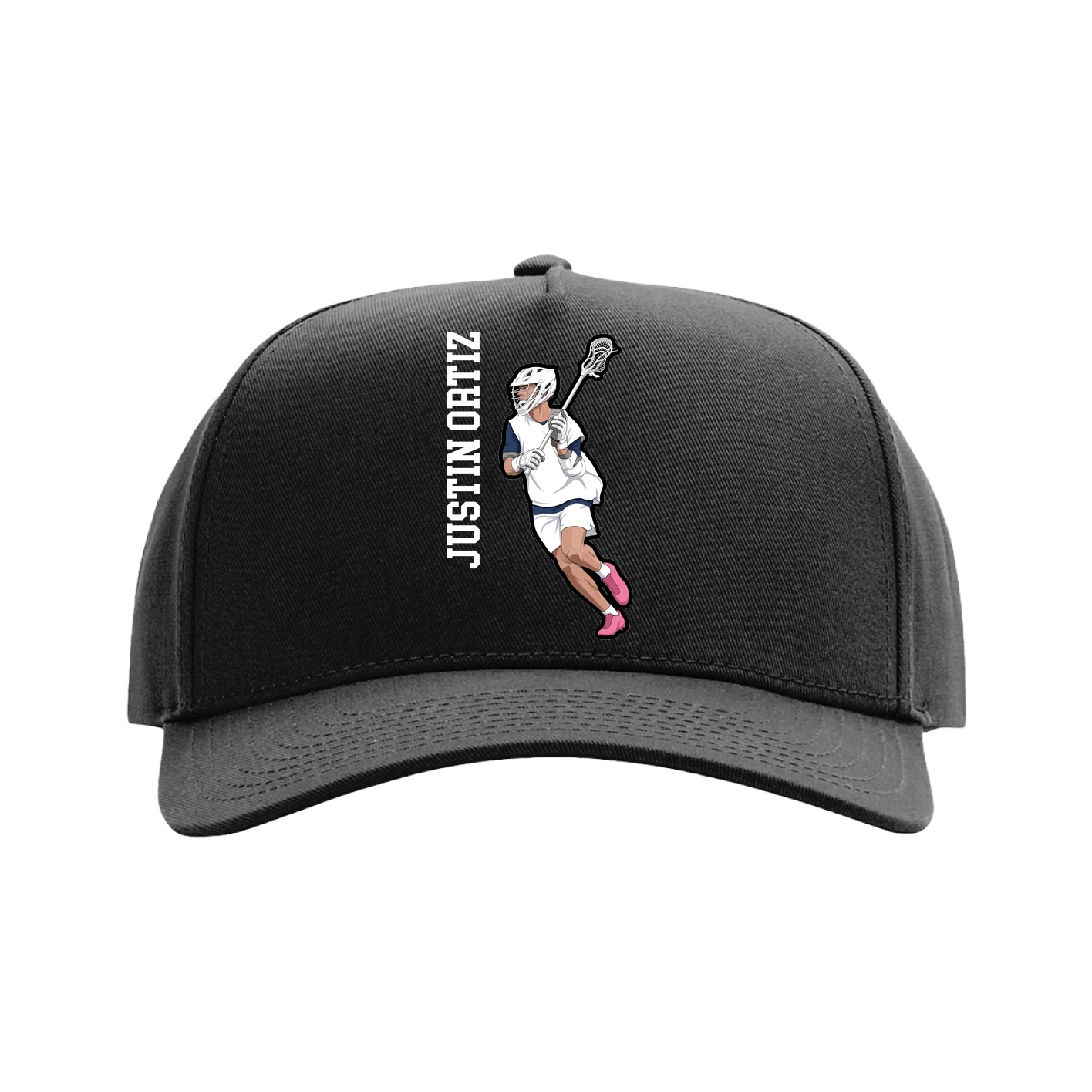 Full Fabric Five-Panel Champ Cap — Name Vertical in Black