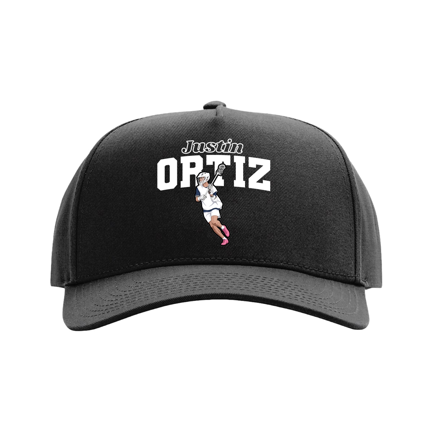 Full Fabric Five-Panel Champ Cap — Name Arch in Black
