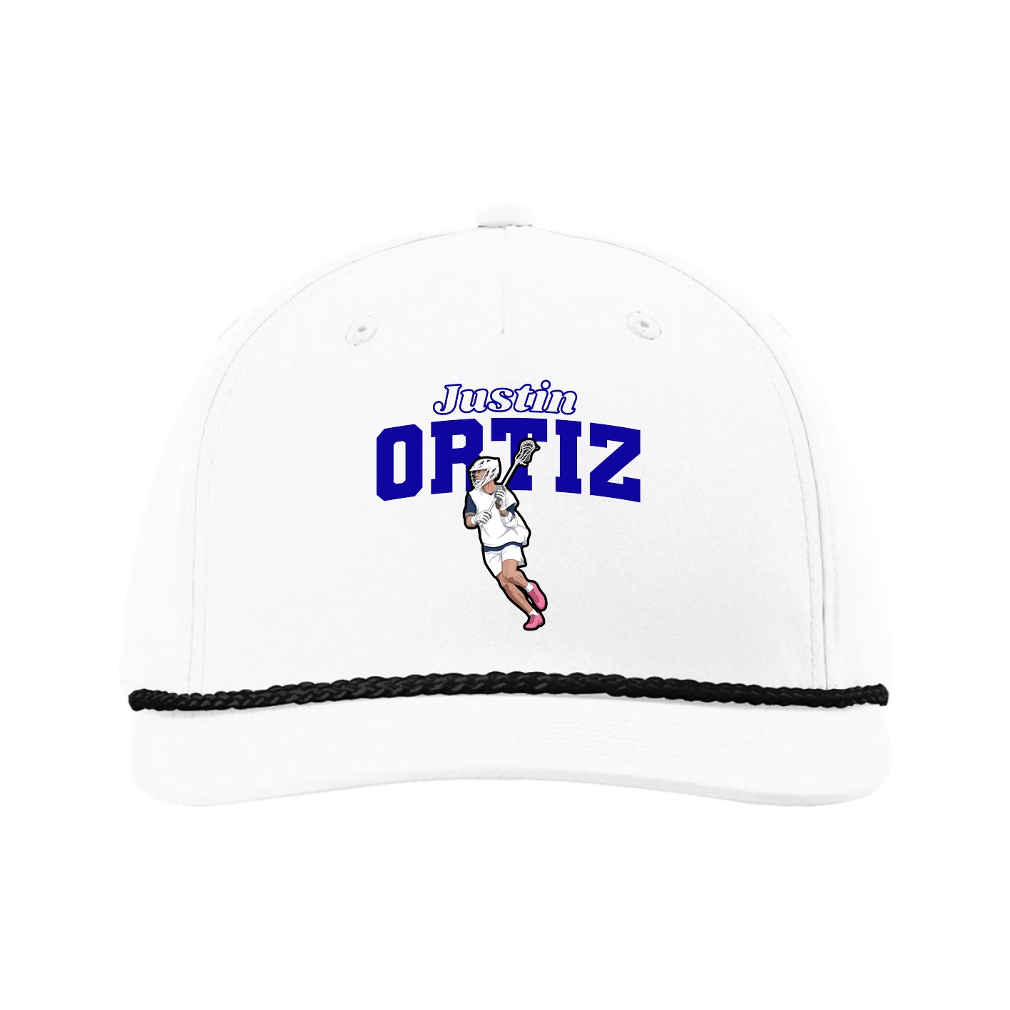 Five-Panel Classic Rope Cap — Name Arch in White
