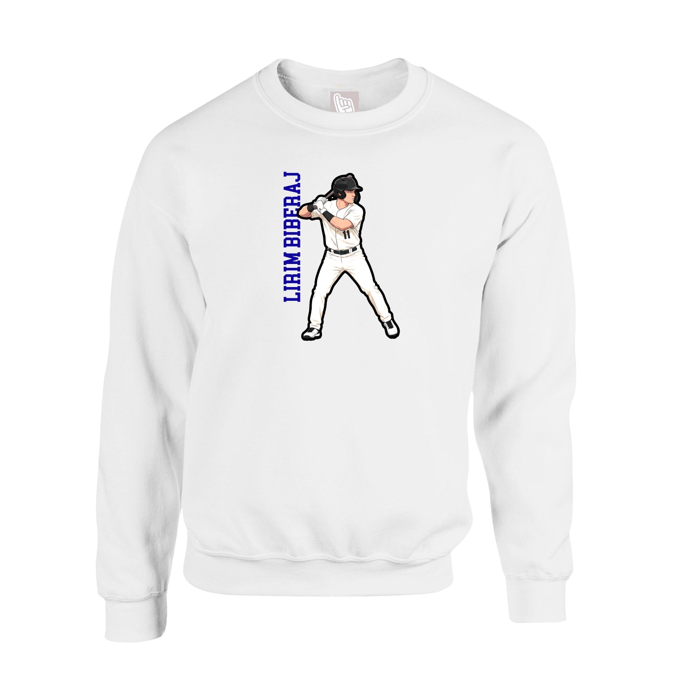 Fleece Crew — Name Vertical in White