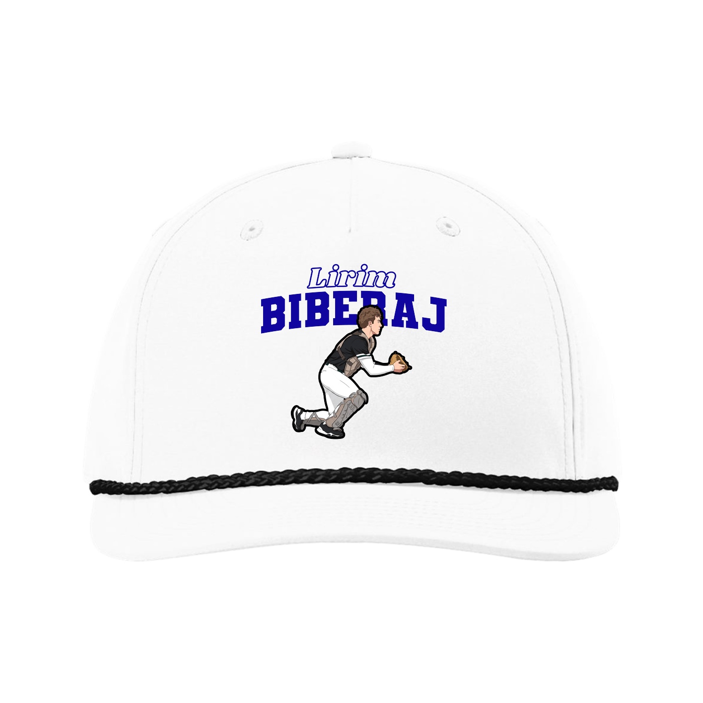 Five-Panel Classic Rope Cap — Name Arch in White