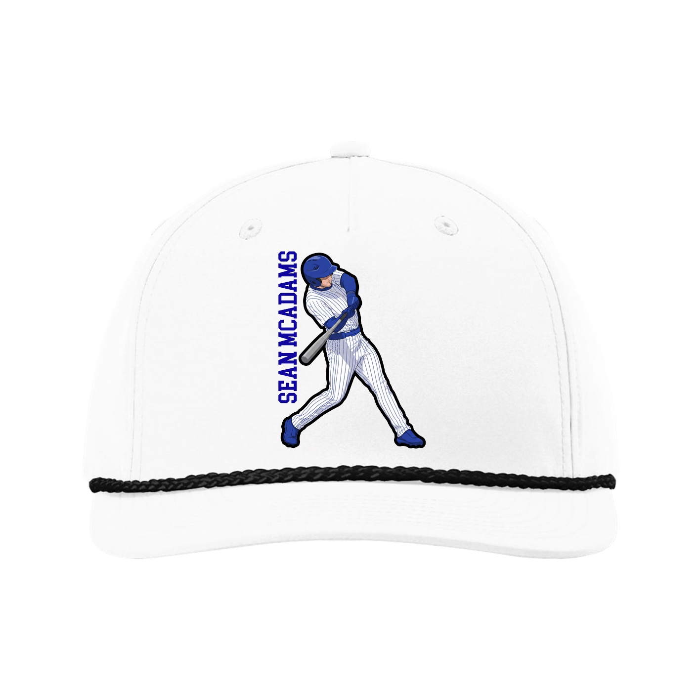 Five-Panel Classic Rope Cap — Name Vertical in White