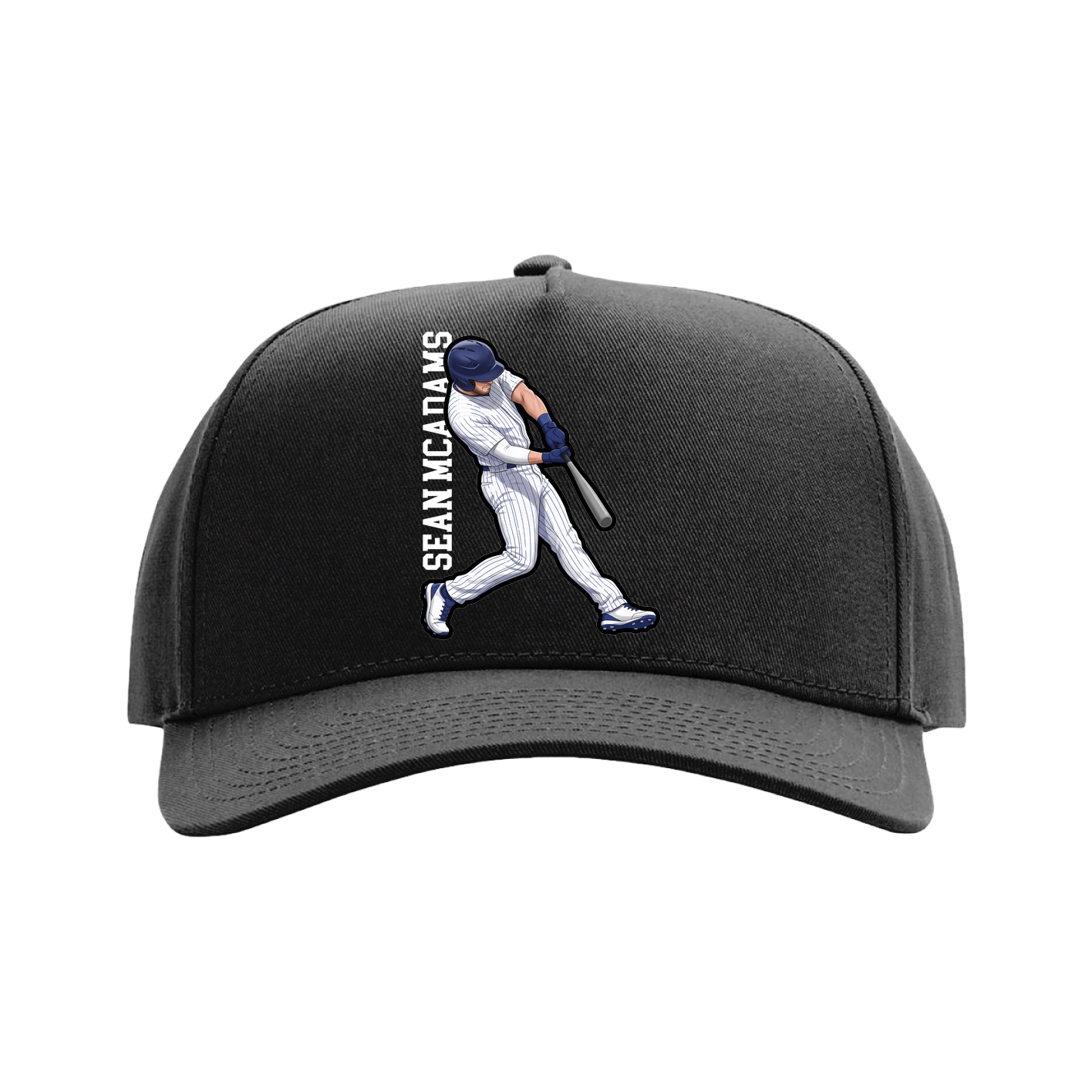 Full Fabric Five-Panel Champ Cap — Name Vertical in Black
