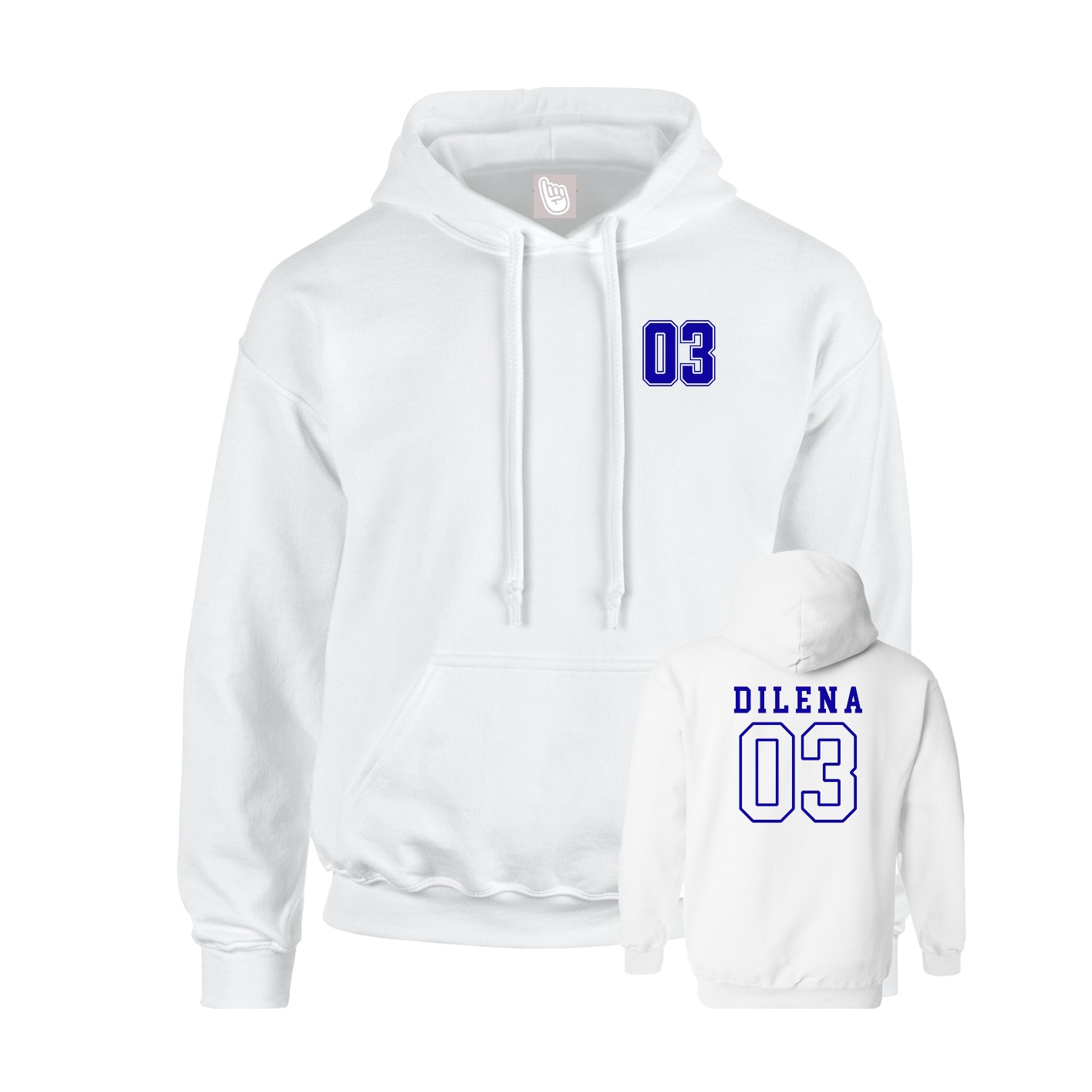 Youth Hoodie — Chest Back in White