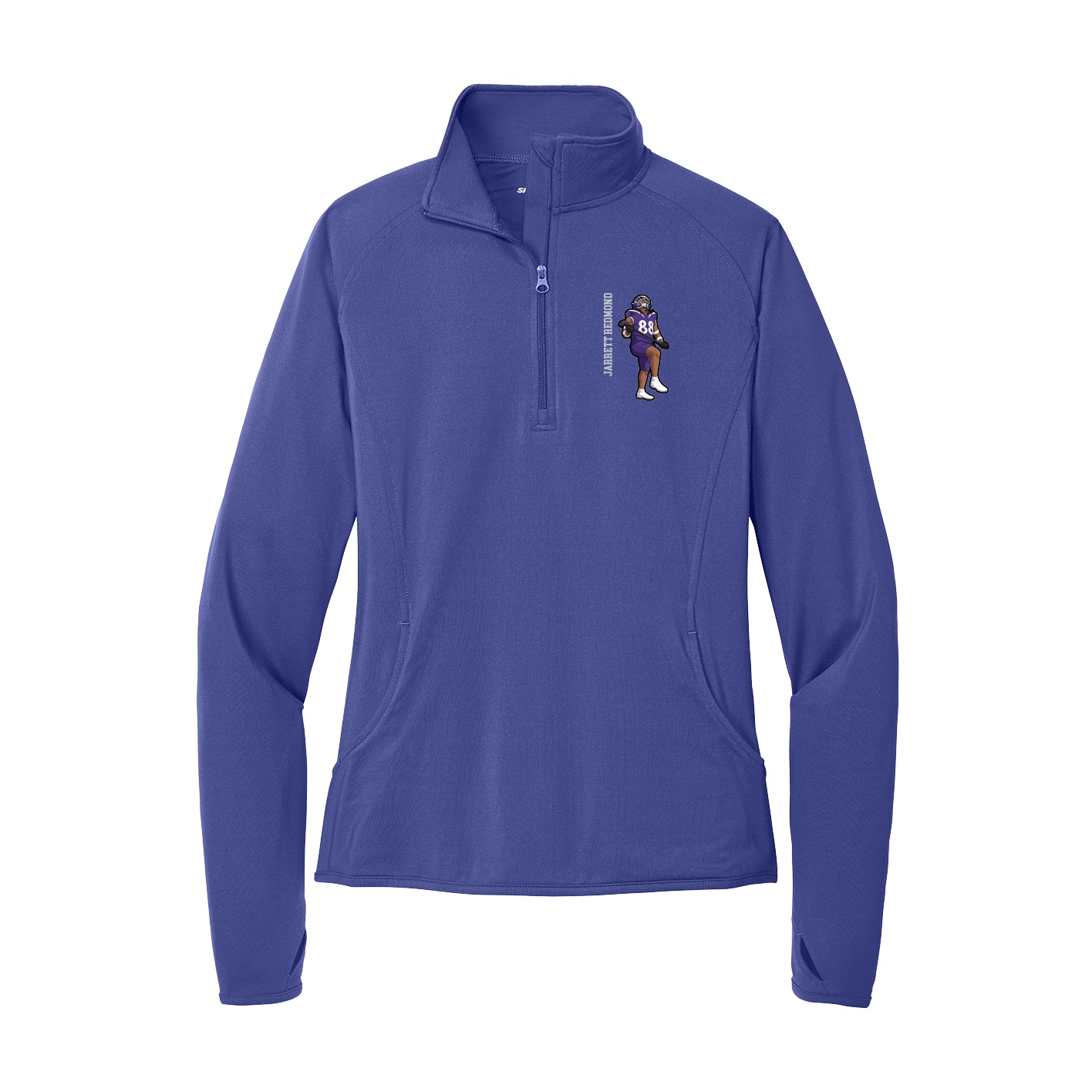 Women's Q-Zip Pullover — Name Vertical in Purple