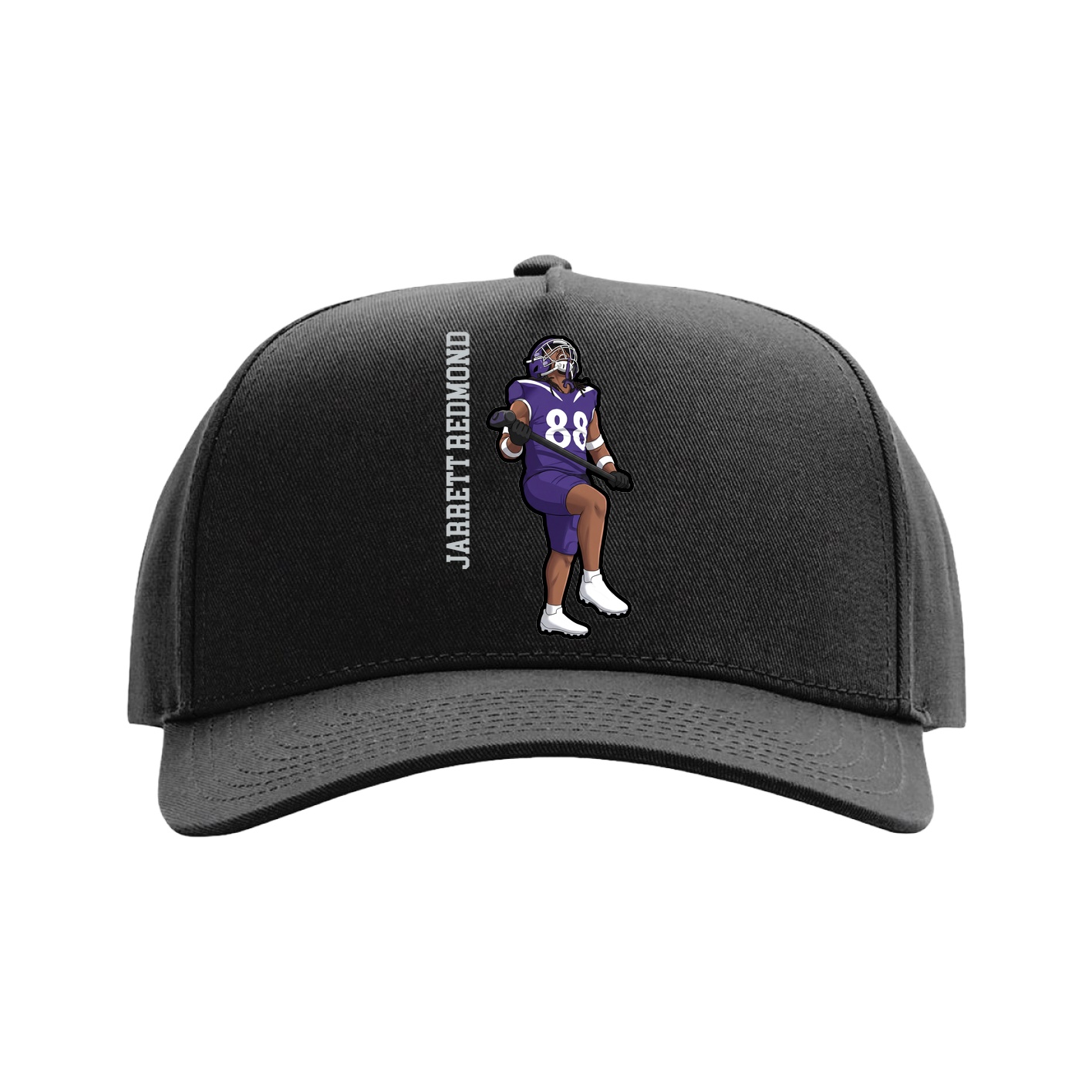 Full Fabric Five-Panel Champ Cap — Name Vertical in Black