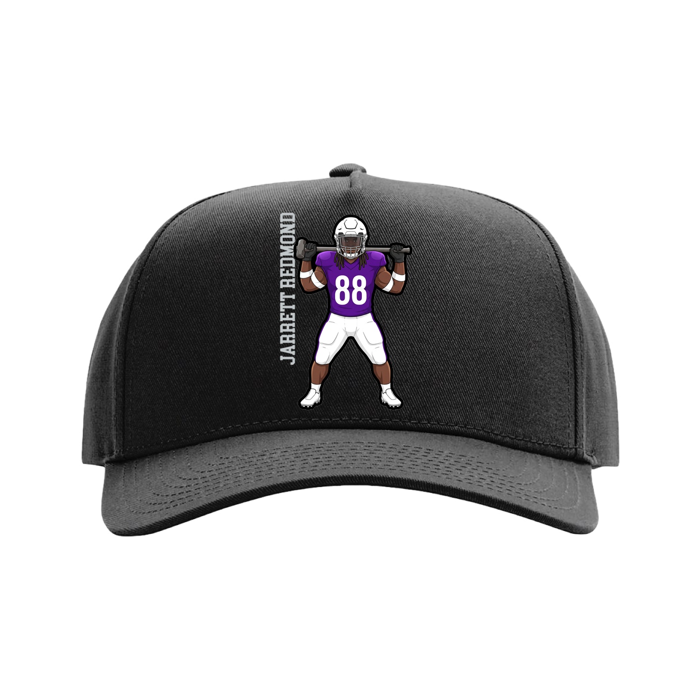 Full Fabric Five-Panel Champ Cap — Name Vertical in Black