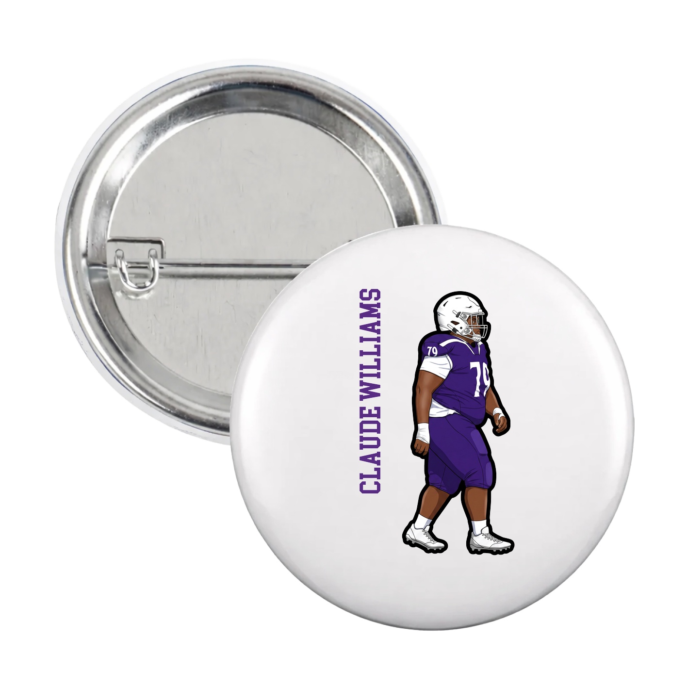 Game Day Button — Name Vertical in White