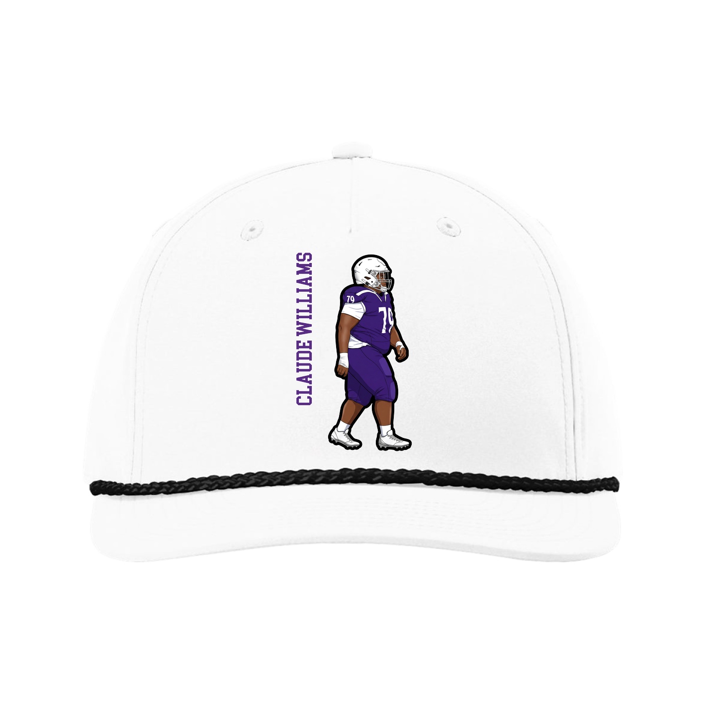 Five-Panel Classic Rope Cap — Name Vertical in White