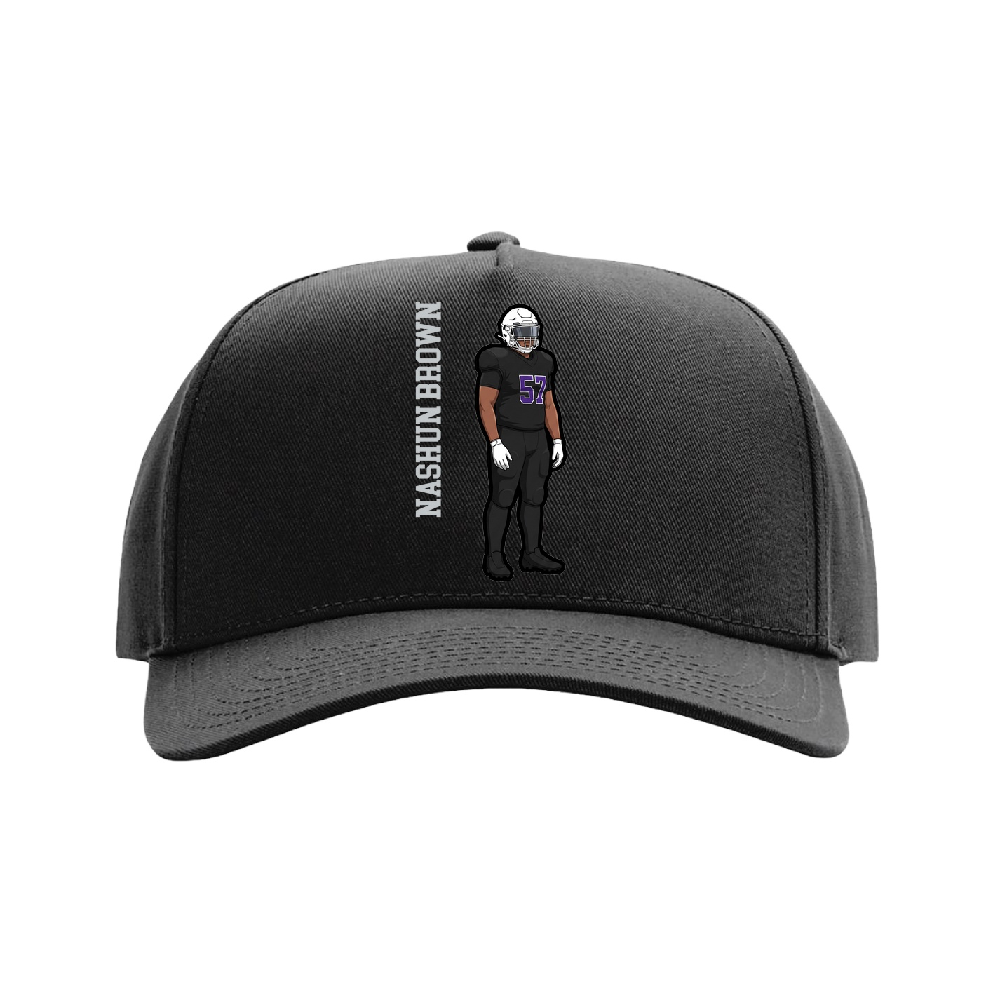 Full Fabric Five-Panel Champ Cap — Name Vertical in Black