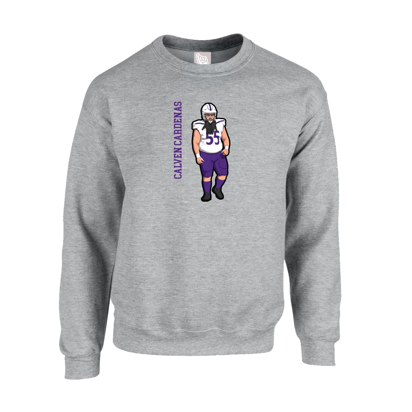 Fleece Crew — Name Vertical in Grey