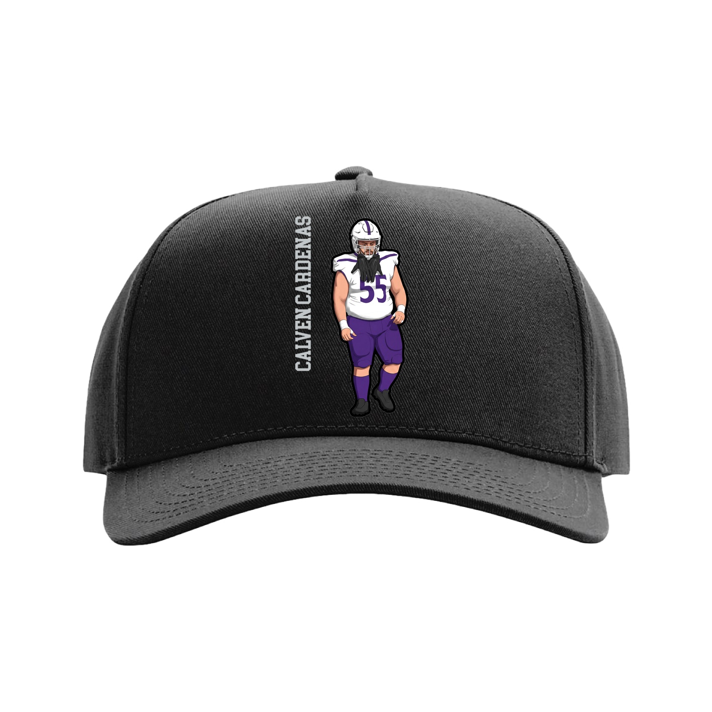 Full Fabric Five-Panel Champ Cap — Name Vertical in Black