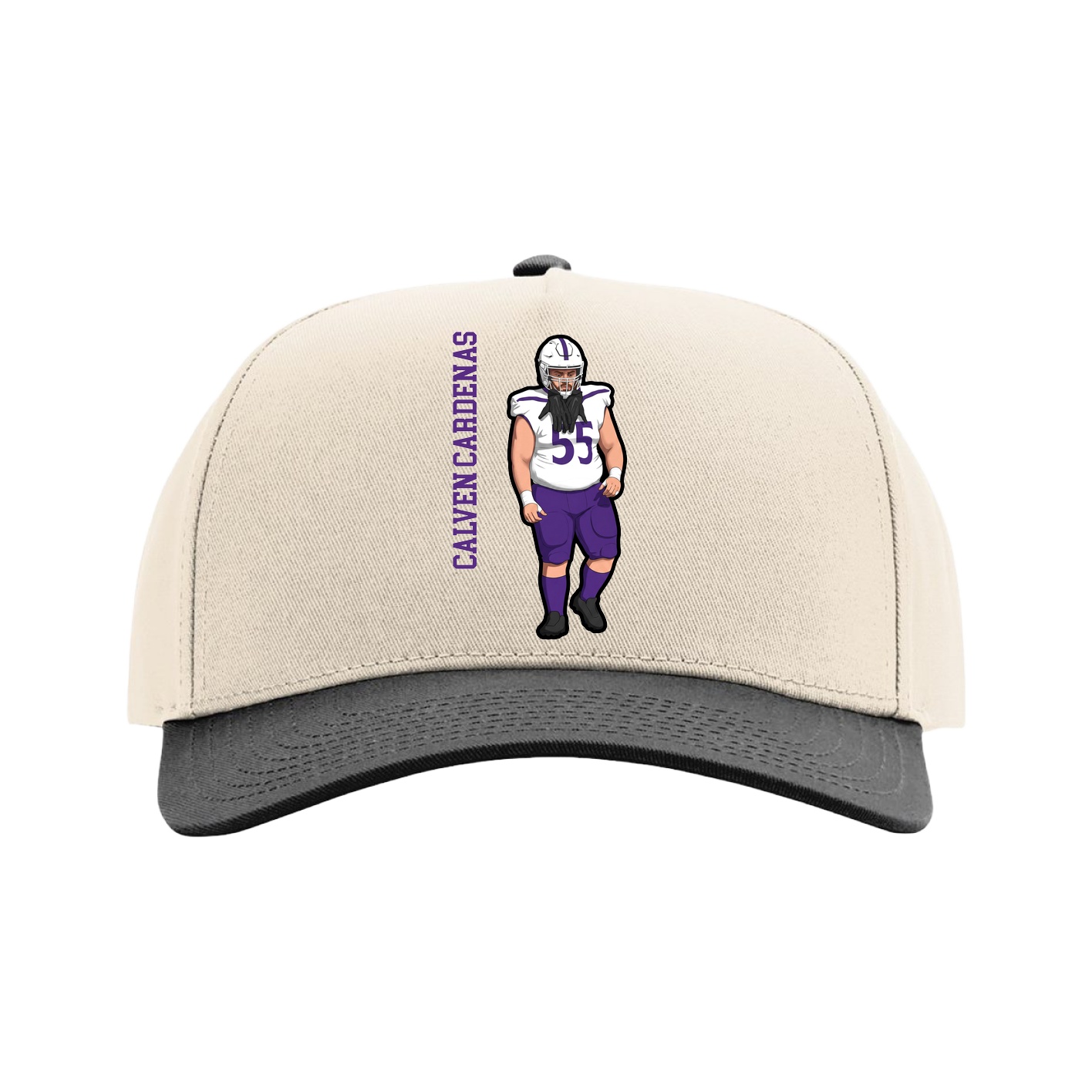 Full Fabric Five-Panel Champ Cap — Name Vertical in Cream/Black