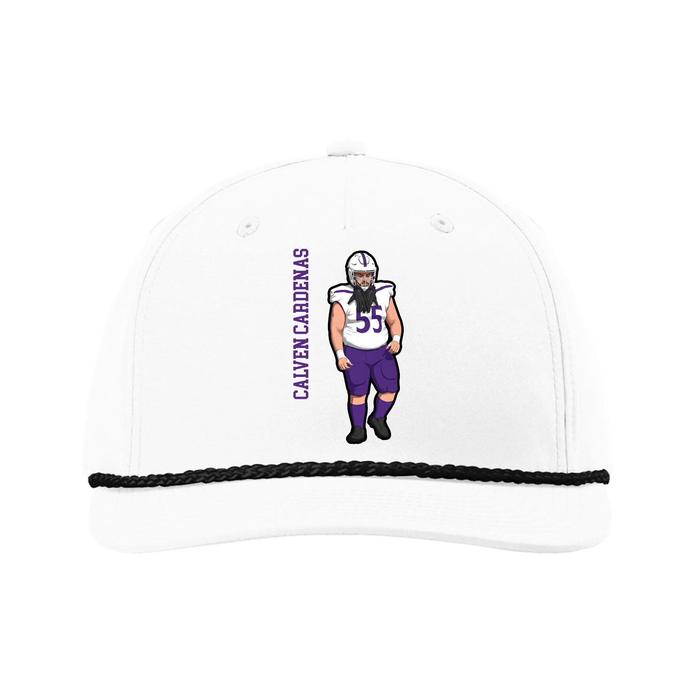 Five-Panel Classic Rope Cap — Name Vertical in White