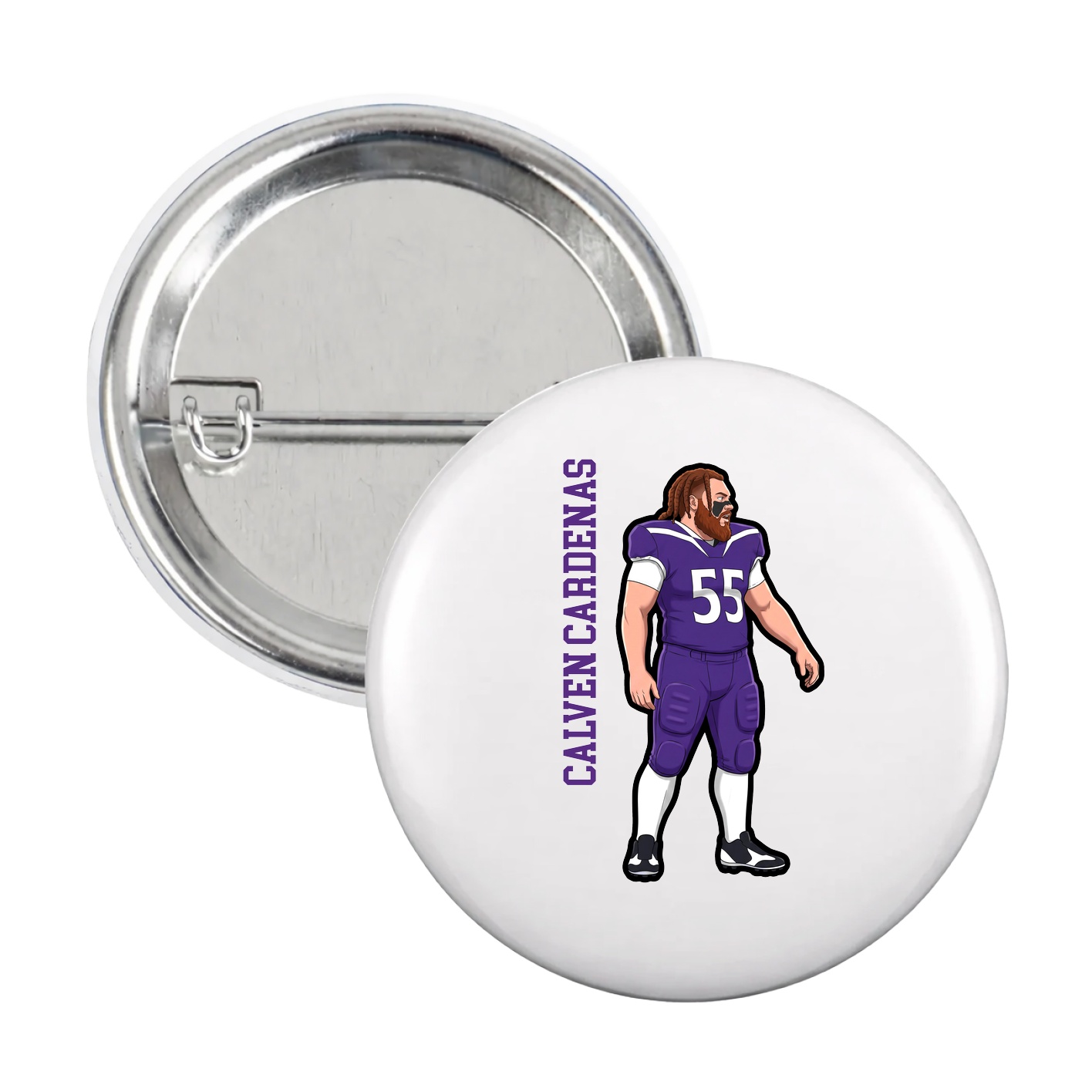 Game Day Button — Name Vertical in White
