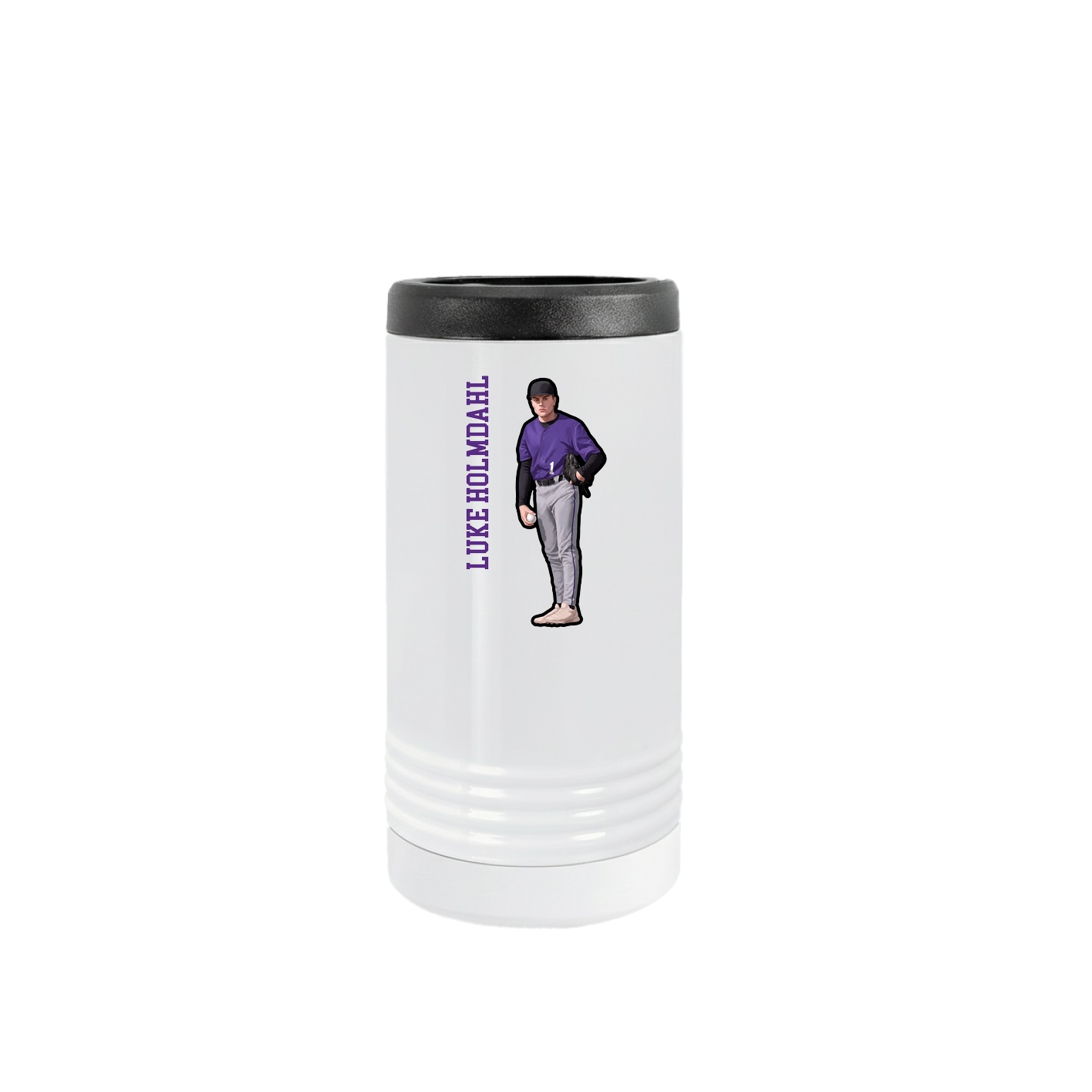 Slim Beverage Holder — Name Vertical in White