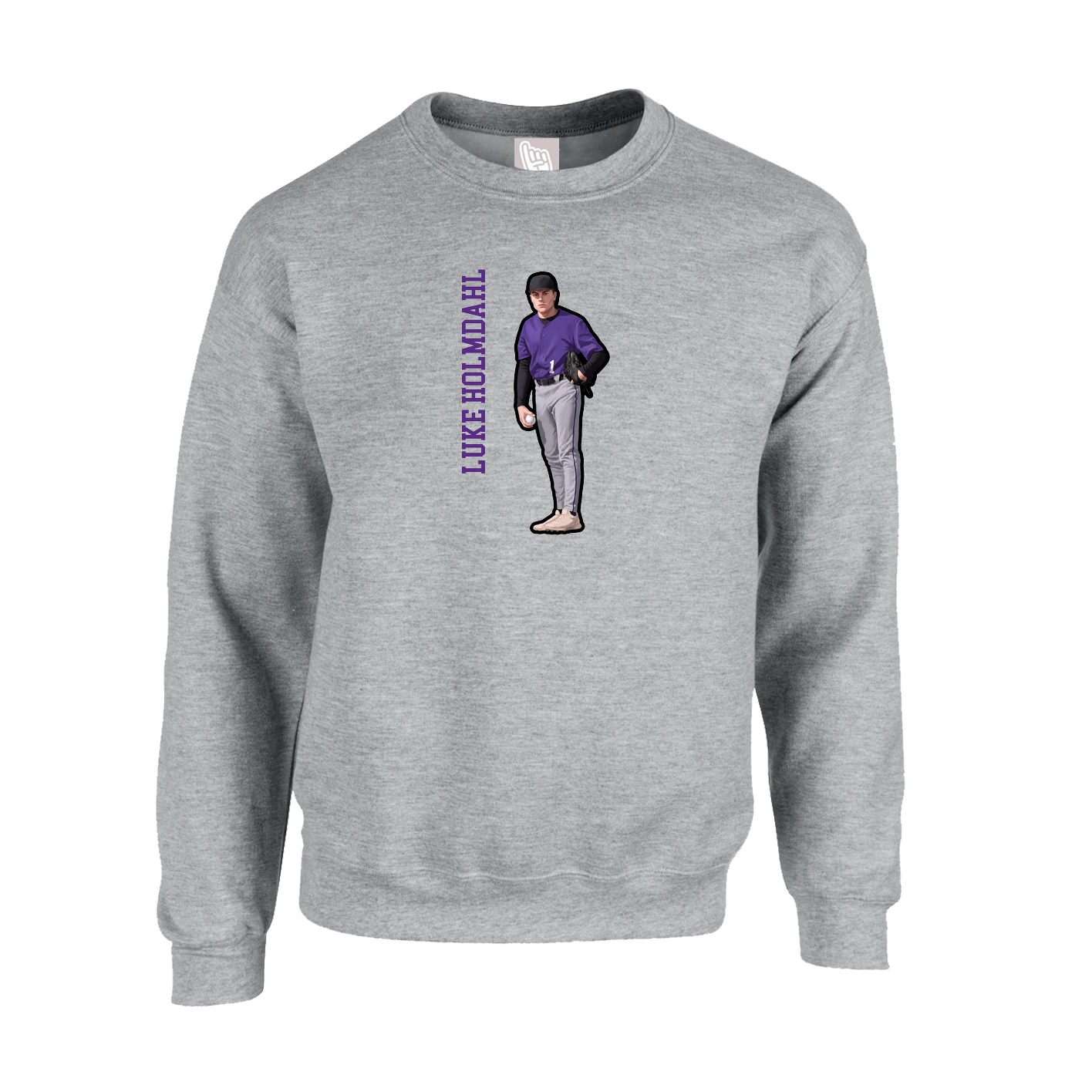 Fleece Crew — Name Vertical in Grey