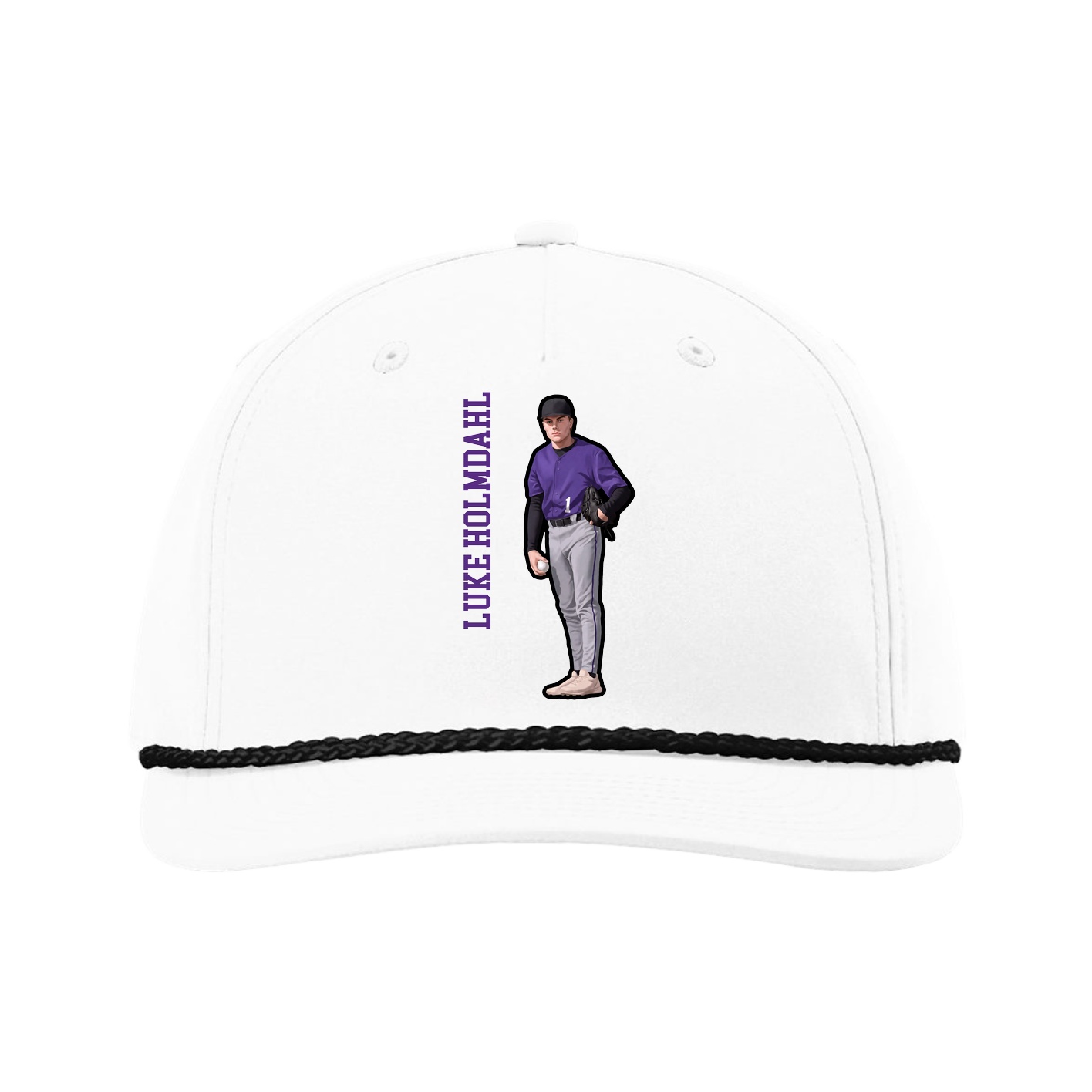 Five-Panel Classic Rope Cap — Name Vertical in White