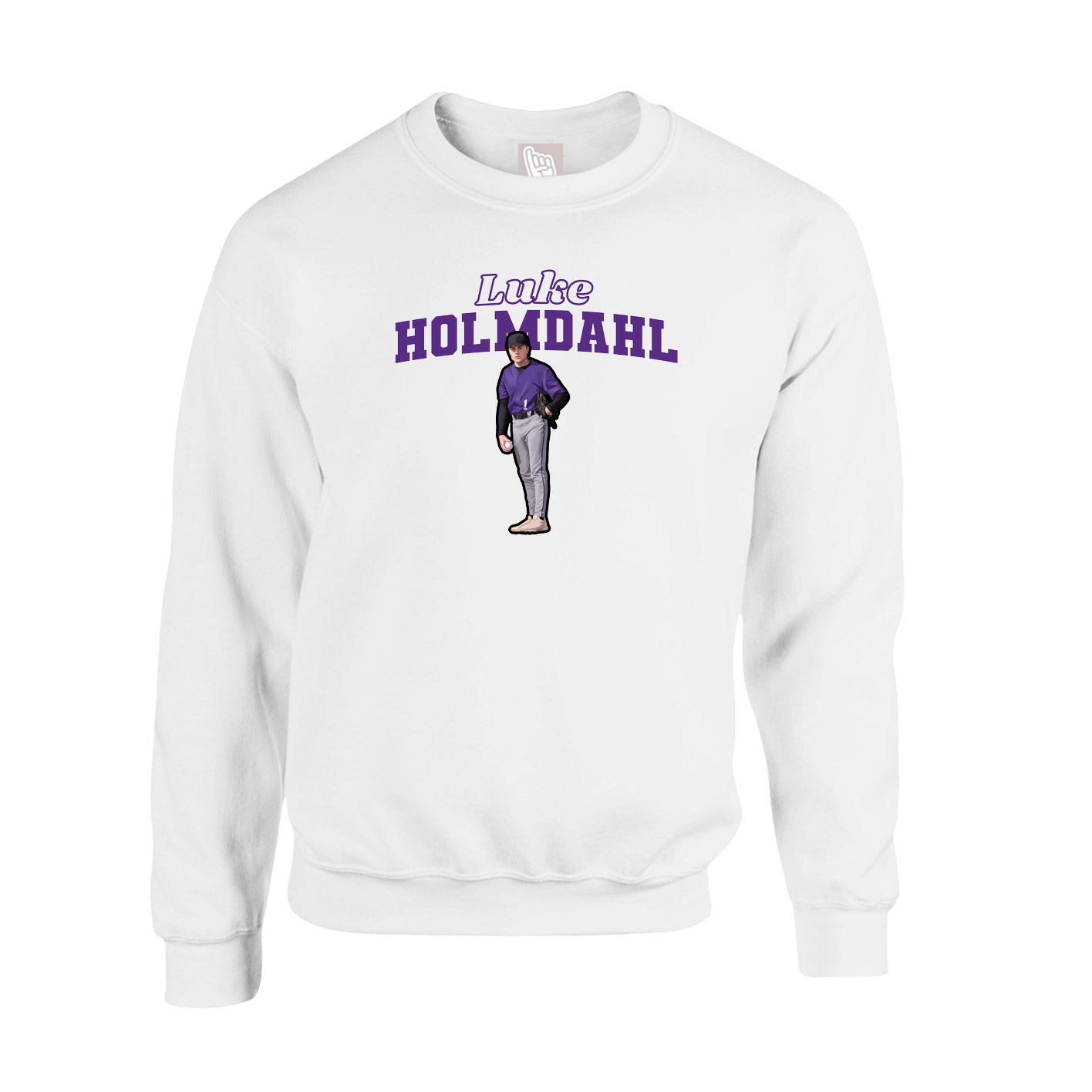 Fleece Crew — Name Arch in White