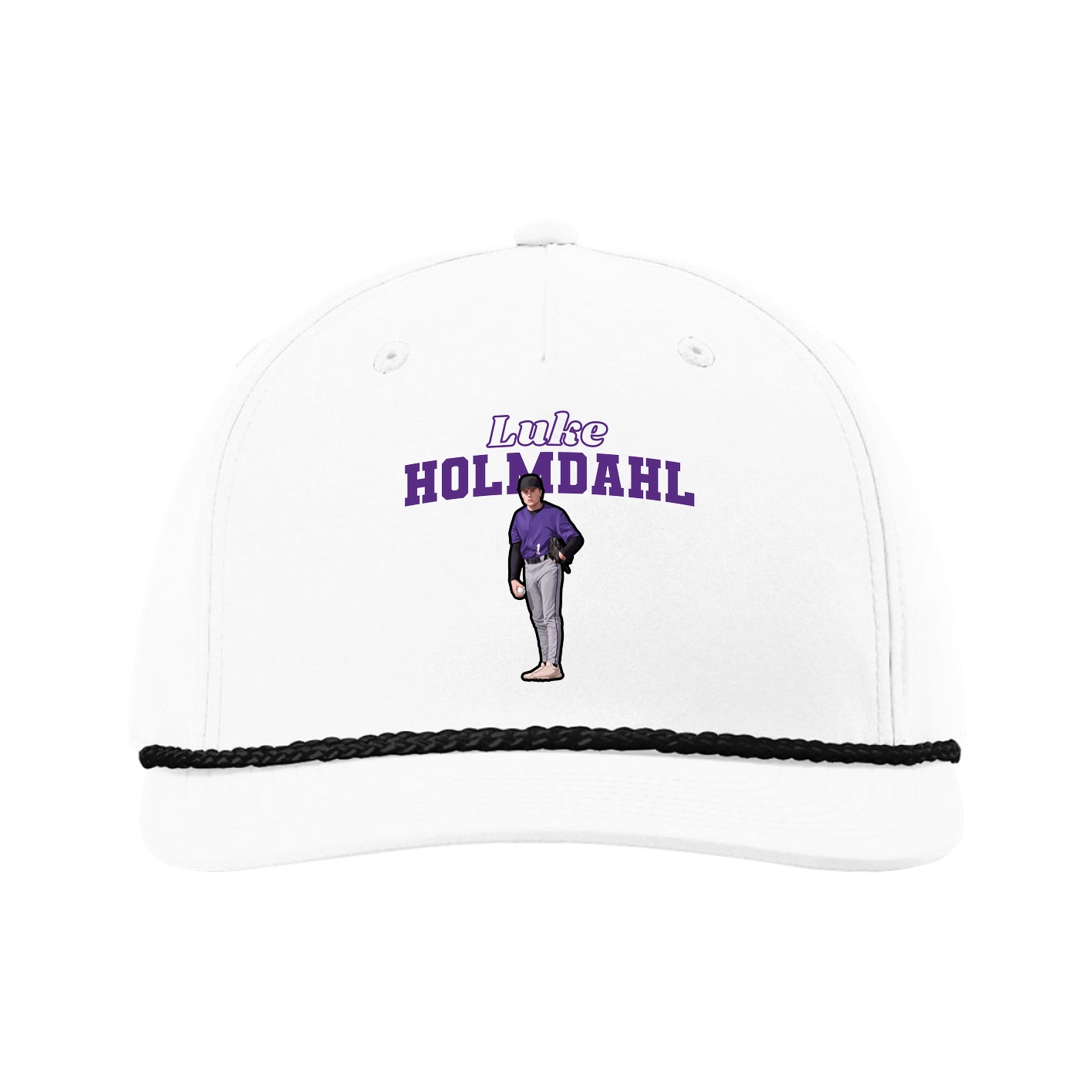 Five-Panel Classic Rope Cap — Name Arch in White