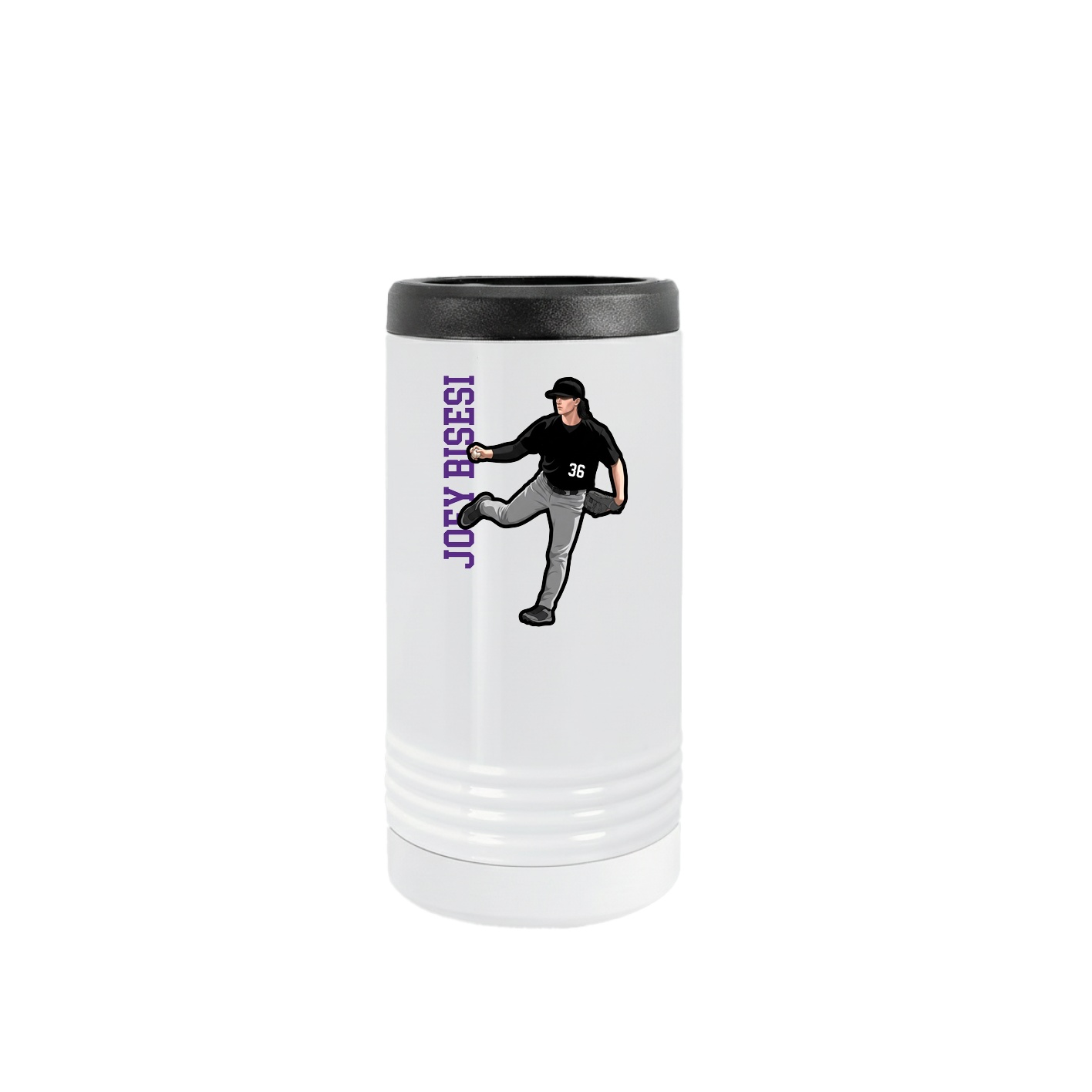 Slim Beverage Holder — Name Vertical in White